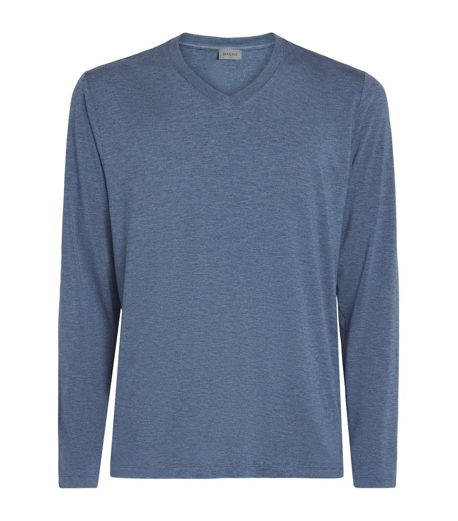 Hanro Mens Casuals V-Neck Pyjama T-Shirt Tanzanite Image 1