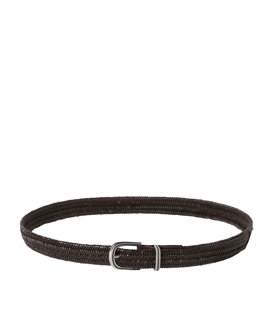 Brunello Cucinelli Leather-Blend Chevron-Effect Braided Belt Image 1