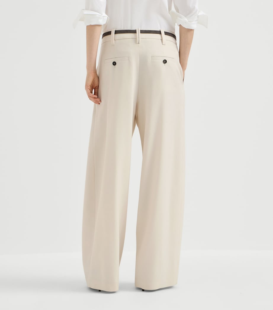Brunello Cucinelli Womens Virgin Wool Pleated Wide-Leg Trousers Image 3