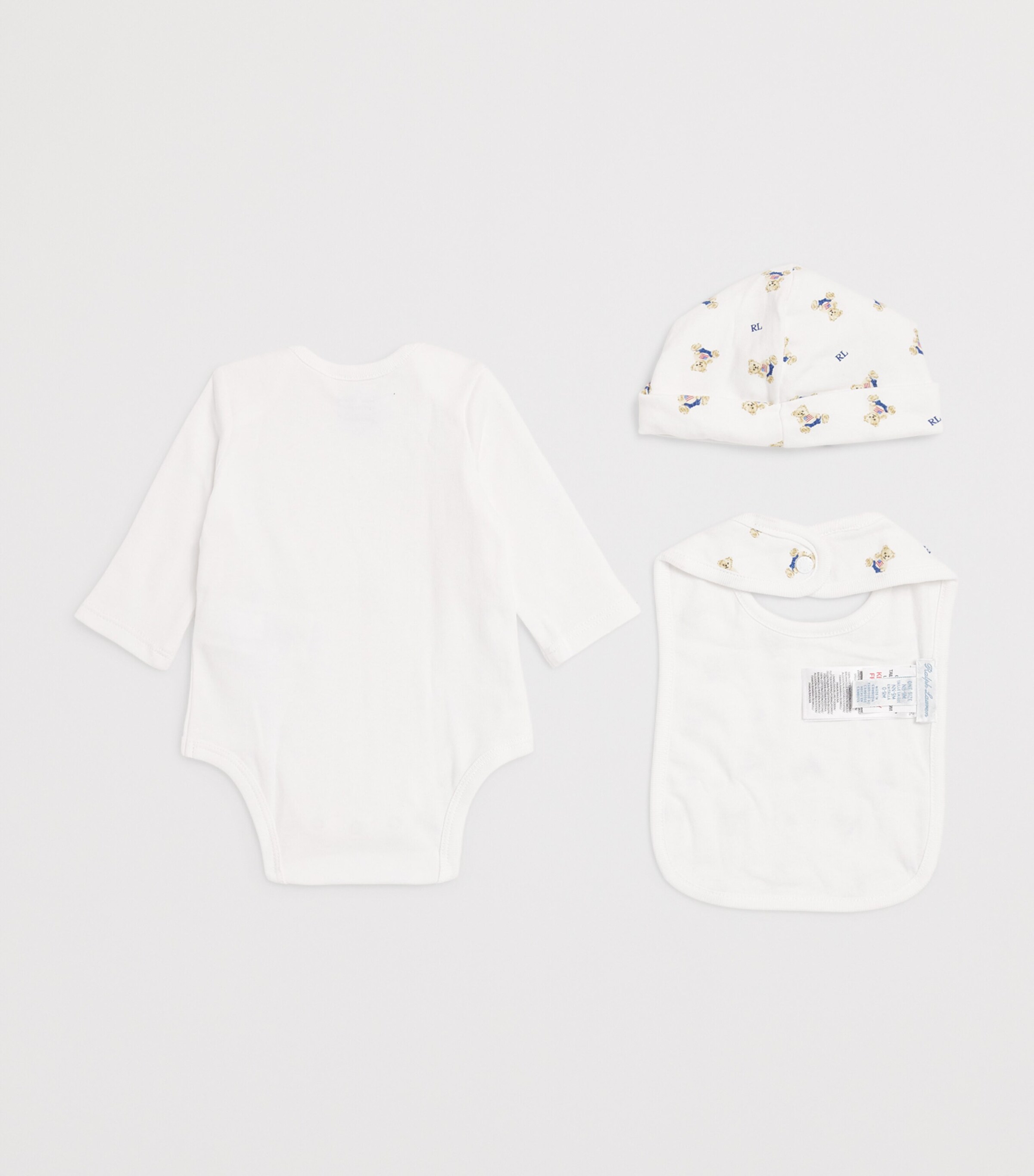 Ralph Lauren Kids Polo Bear Bodysuit, Hat and Bib Gift Set (3-9 Months) White Mu Image 2