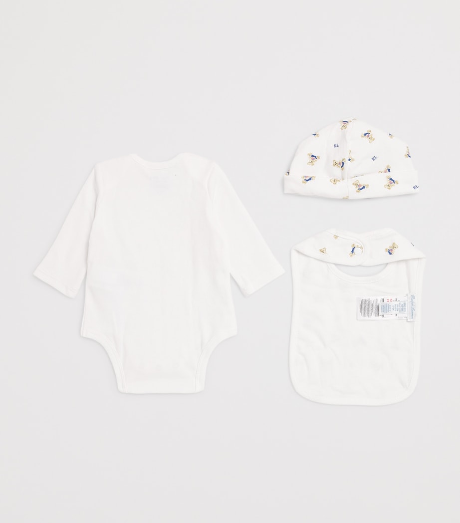 Ralph Lauren Kids Polo Bear Bodysuit, Hat and Bib Gift Set (3-9 Months) White Mu Image 2