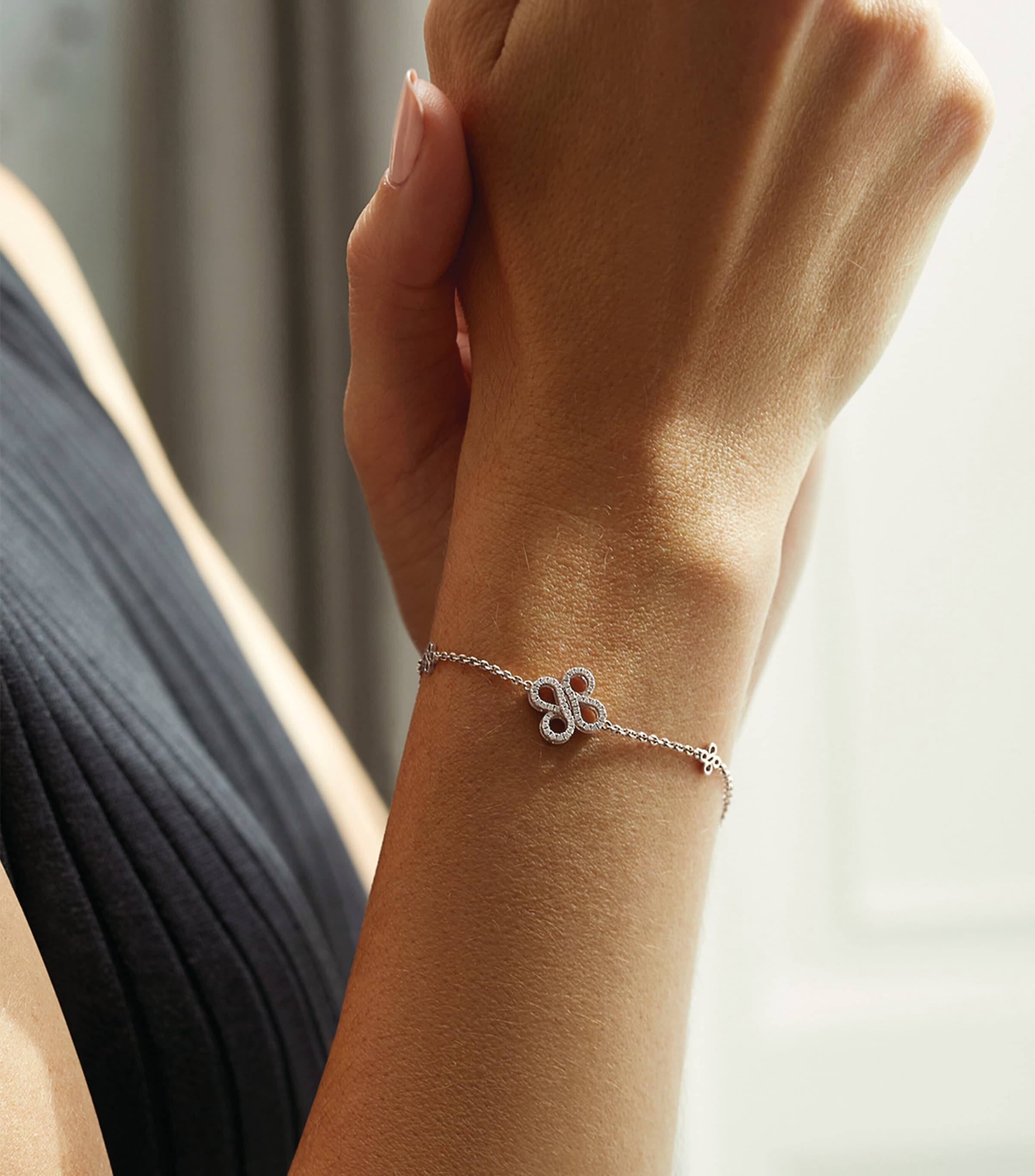 White Gold and Diamond Be Boodles Charm Bracelet SILVER Image 2