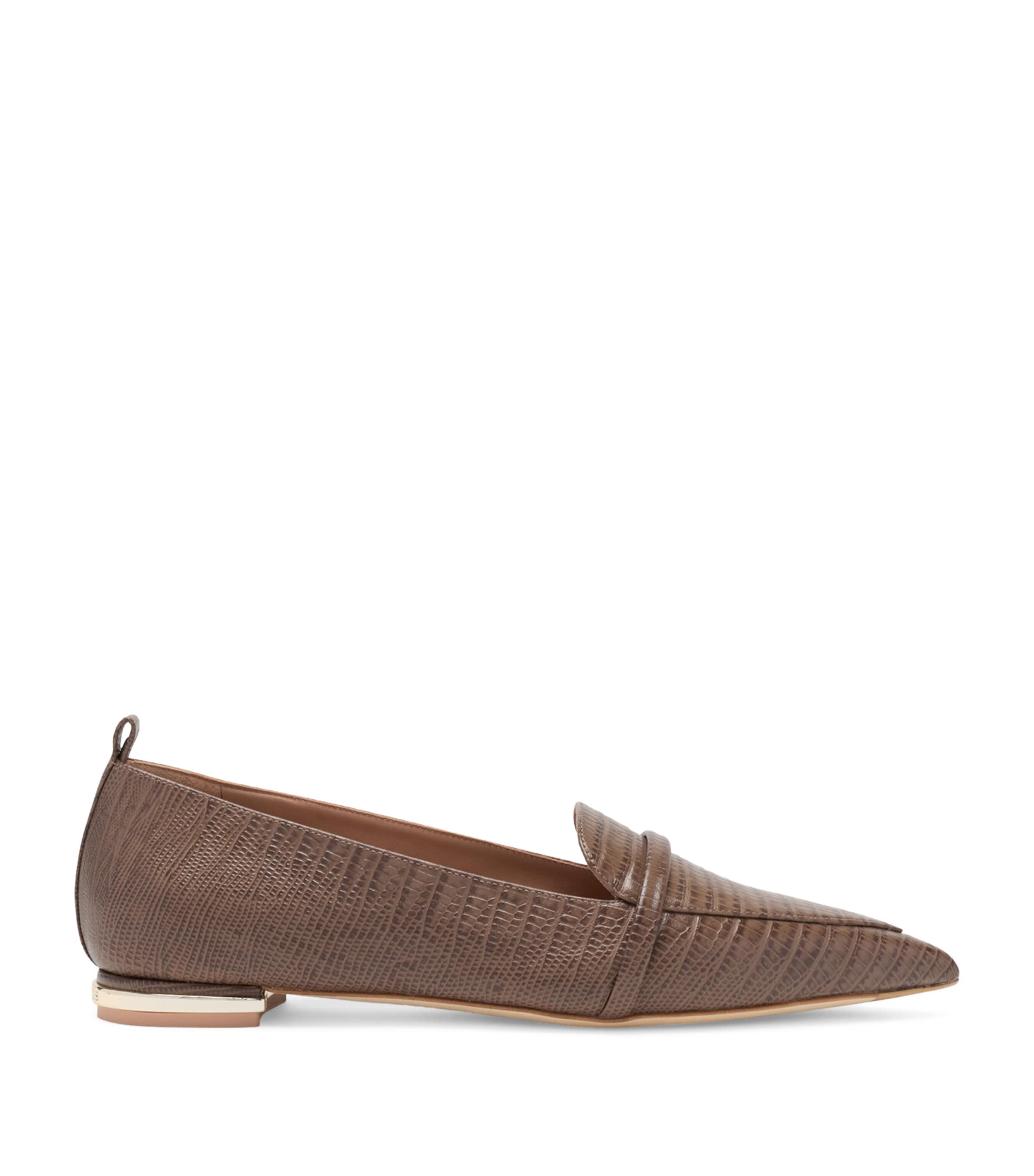 Malone Souliers Leather Croc-Embossed Dora Loafers Taupe Image 1