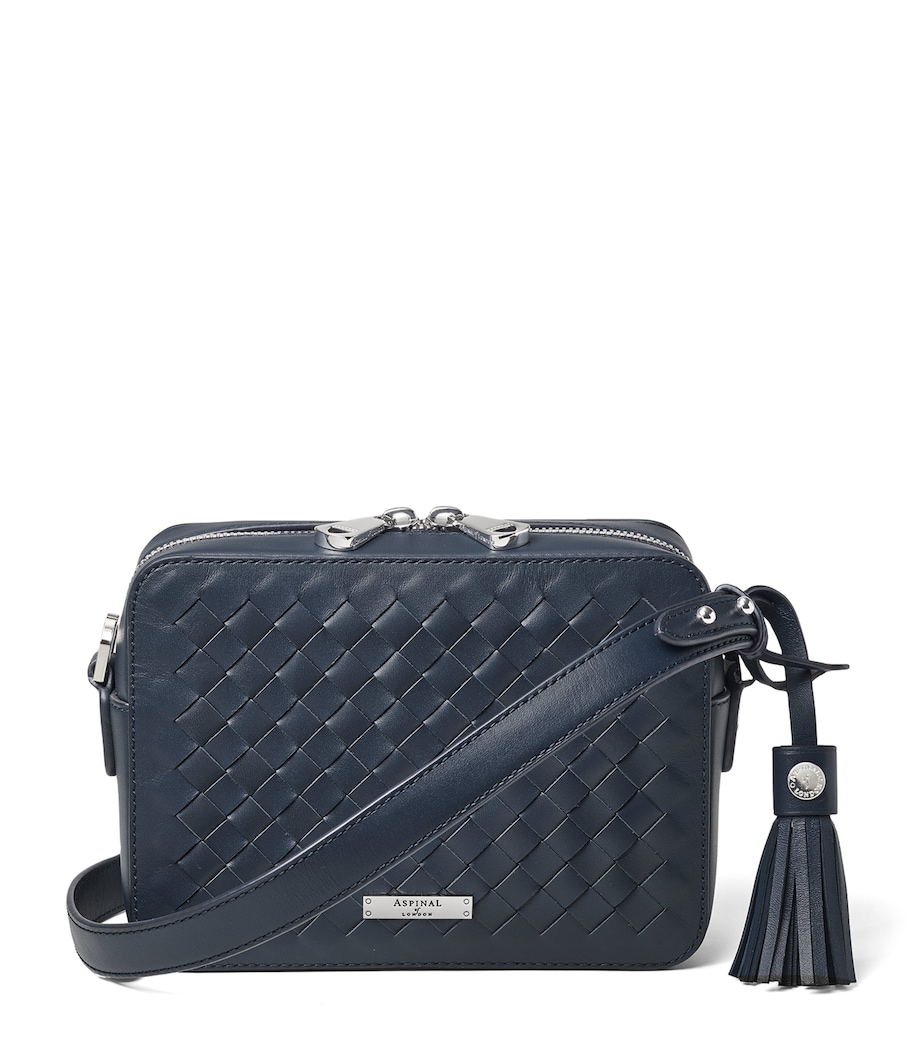 Leather Slot Weave Camera Bag NAVY Image 1