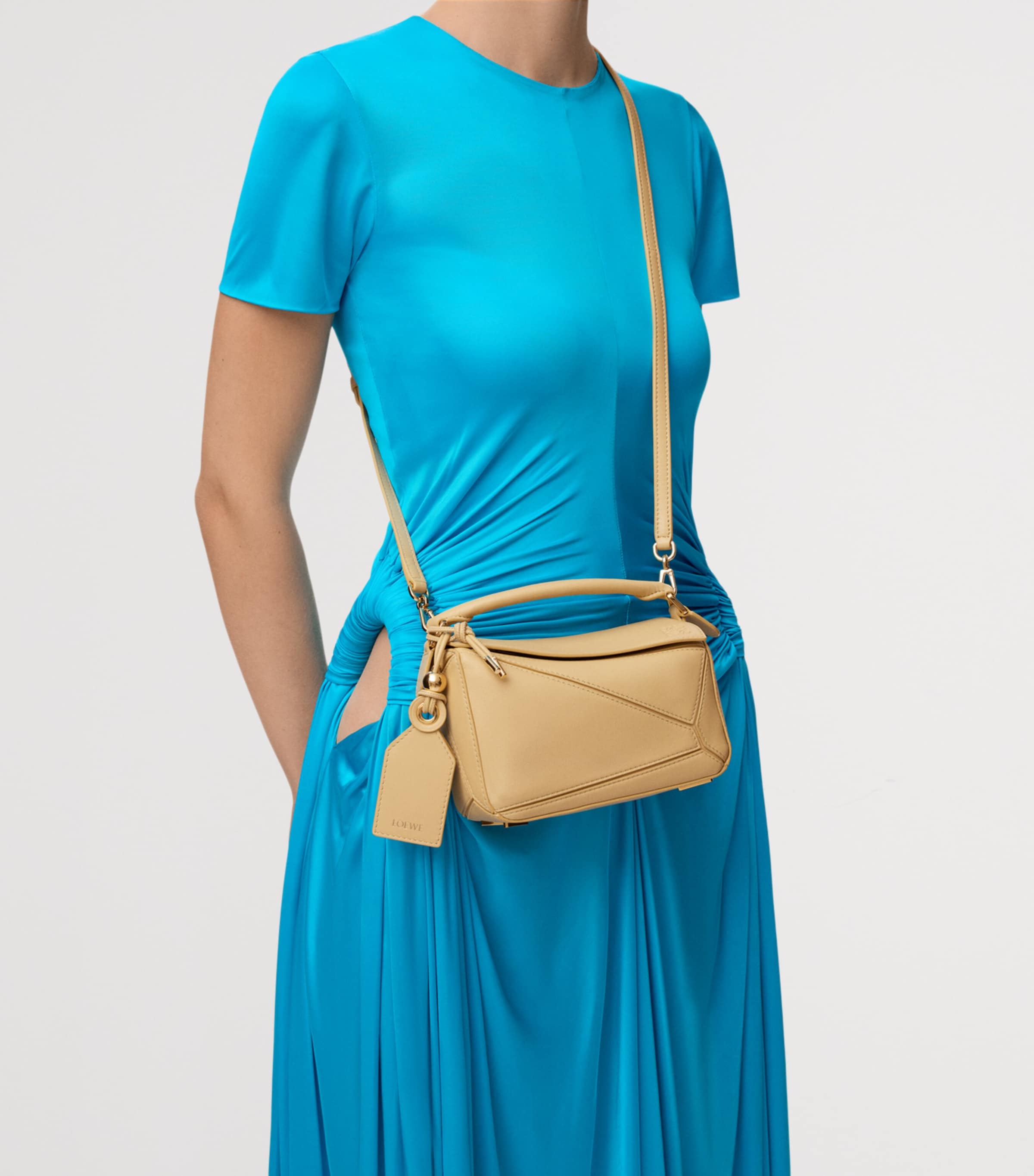 LOEWE Mini Leather Featherlight Puzzle Top-Handle Bag Dark Butter Image 2