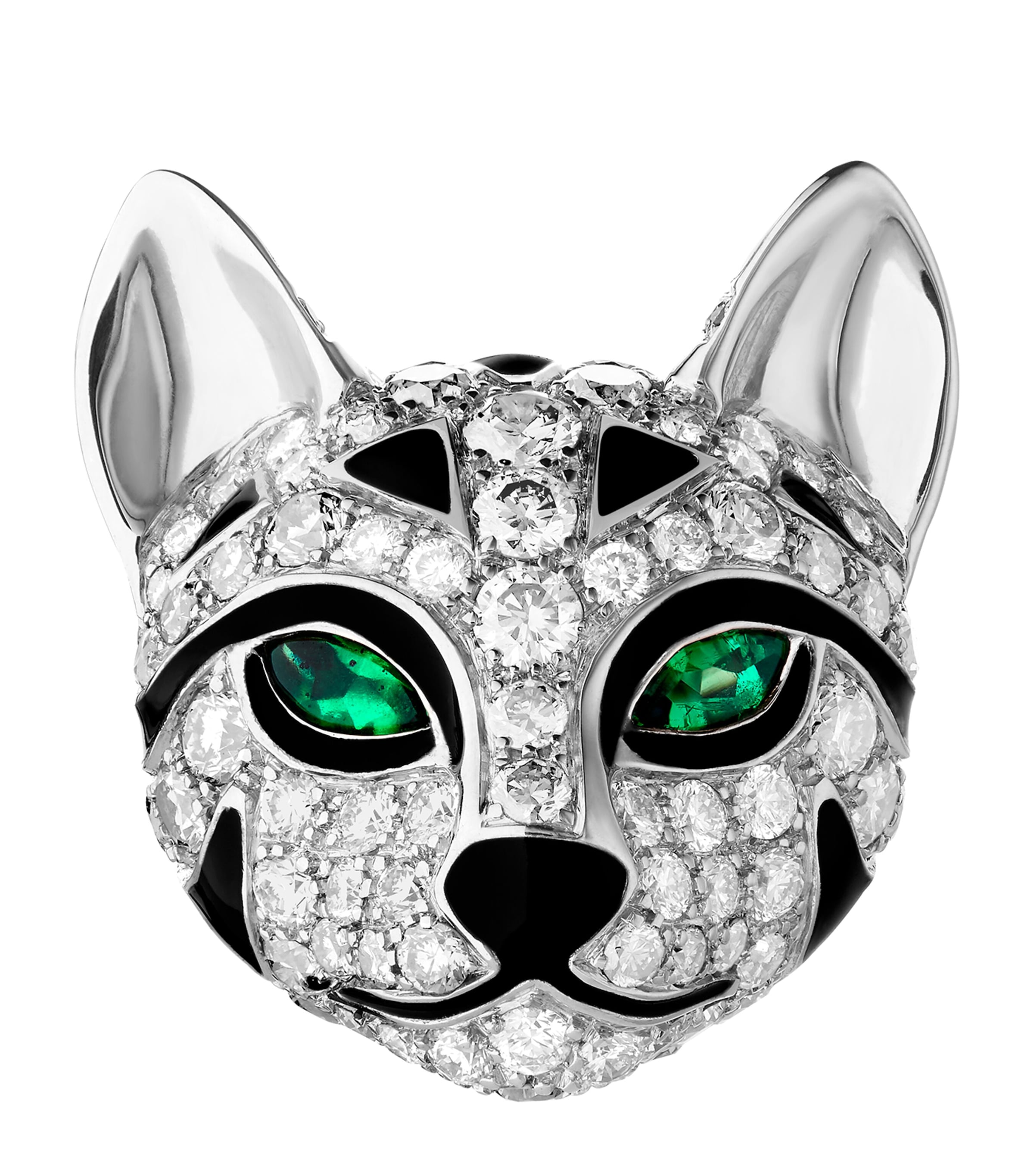 Boucheron White Gold, Diamond and Emerald Fuzzy, the Leopard Cat Earrings White Gold Image 1