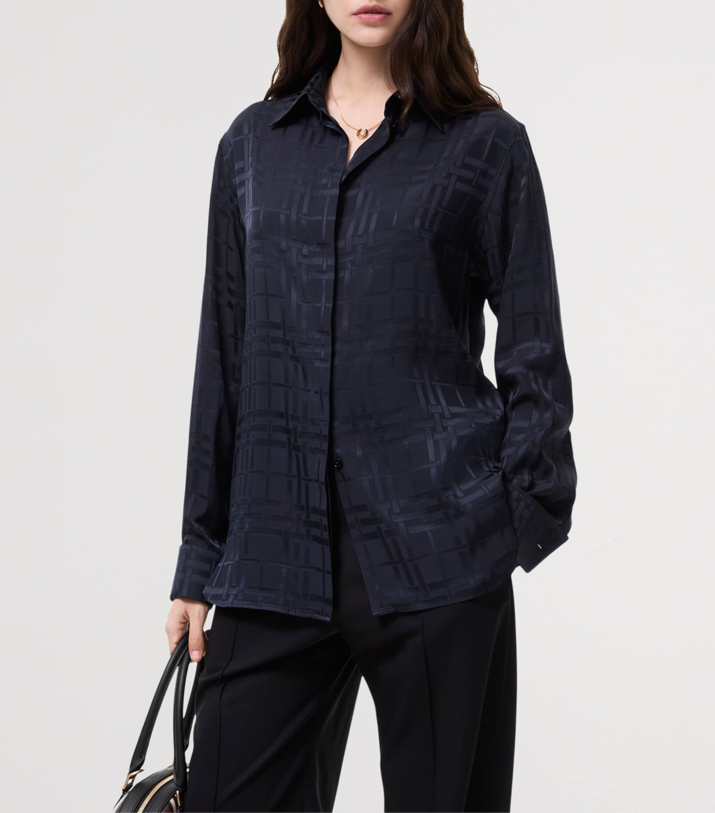 Burberry Womens Silk Check Shirt Dark Ink Blue Image 2
