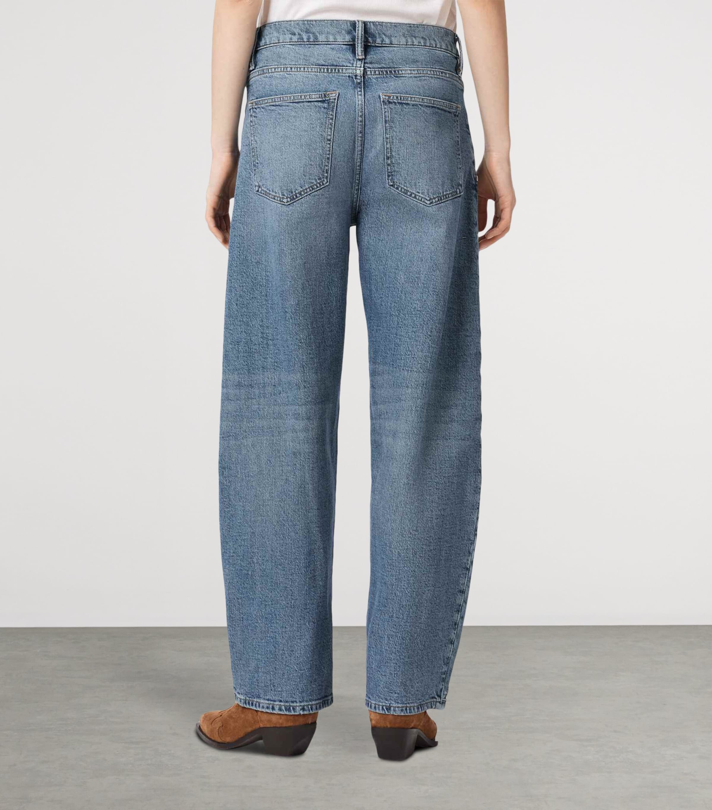 AllSaints Womens Sadie Studded Barrel-Leg Jeans Light Indigo Image 4