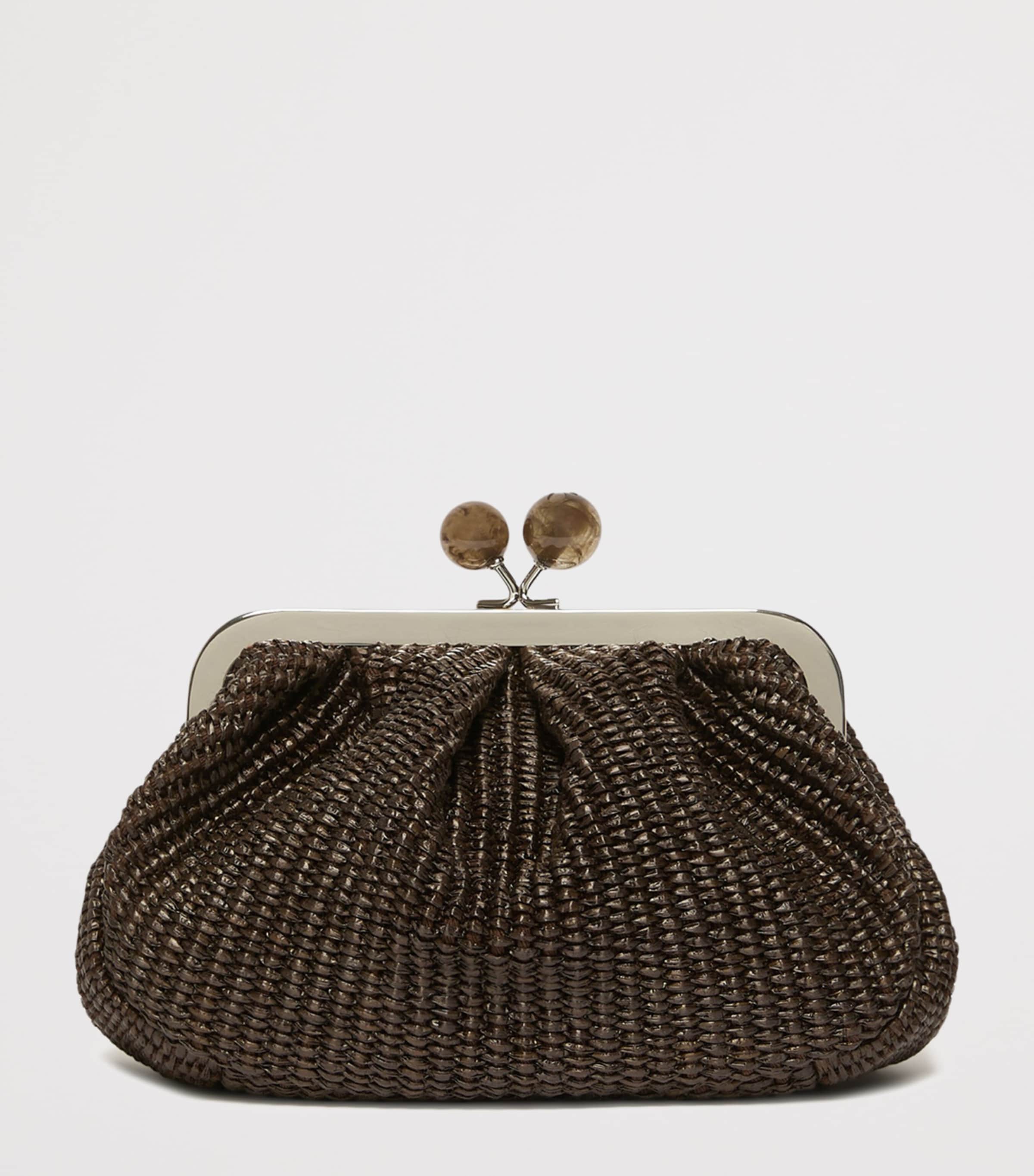Weekend Max Mara Small Woven Pasticcino Clutch Bag Dark Brown Image 2