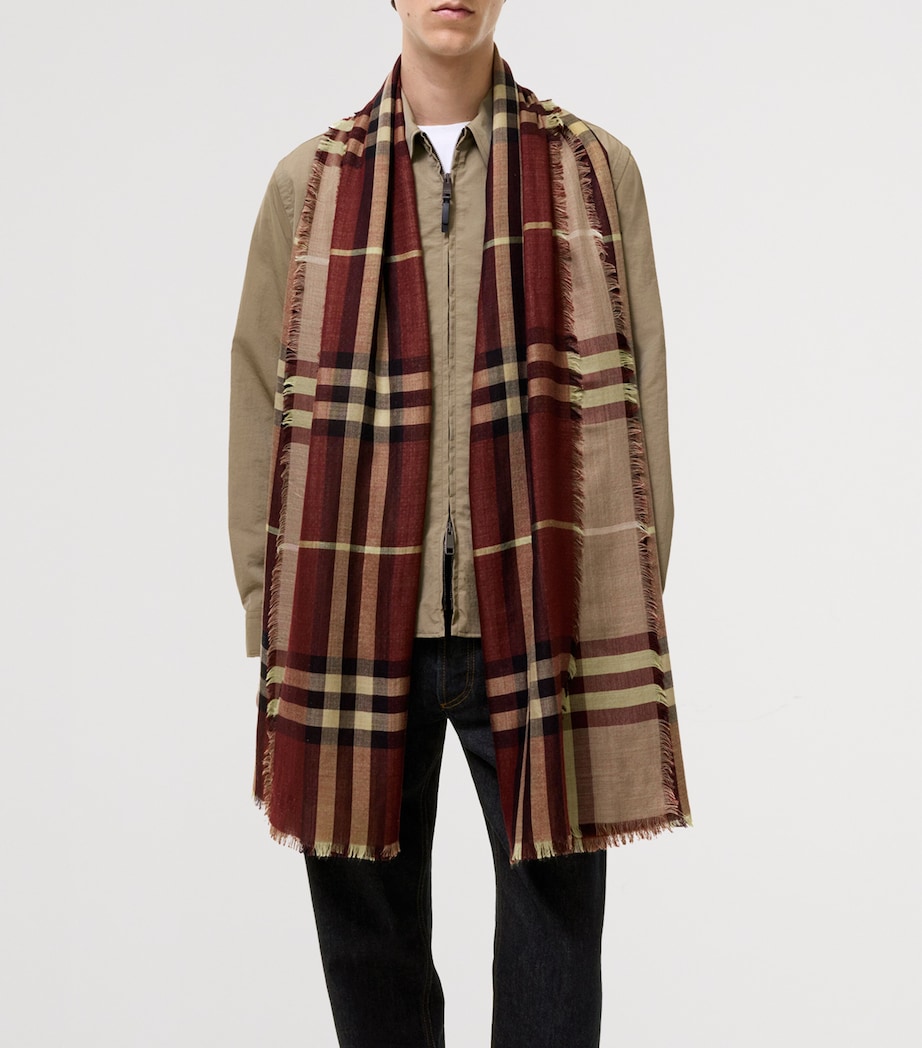 Burberry Wool-Silk Reversible Check Scarf Vineyard Red Check Image 6