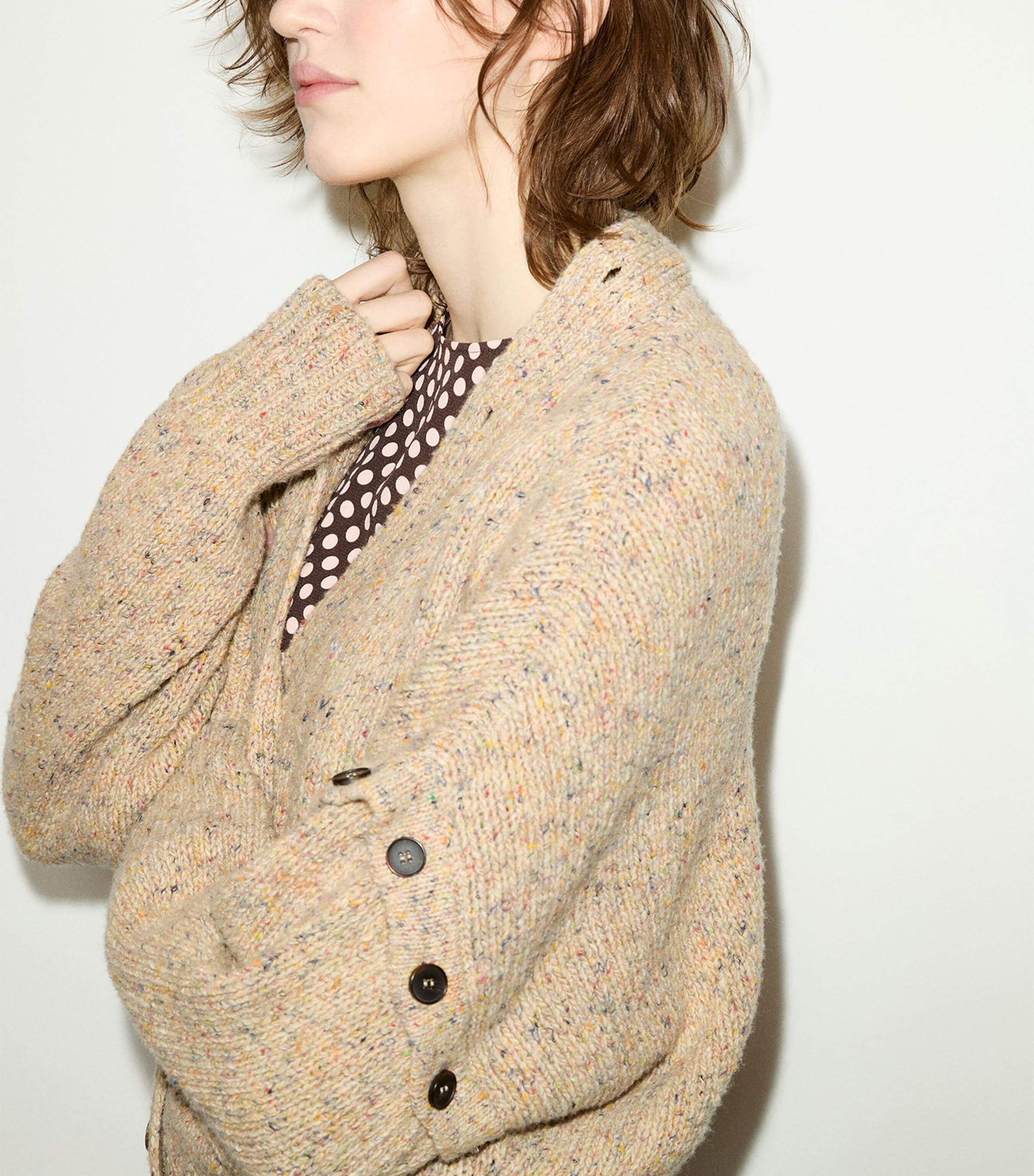 MAX&Co. Womens Wool Button-Detail Cardigan Beige Image 5