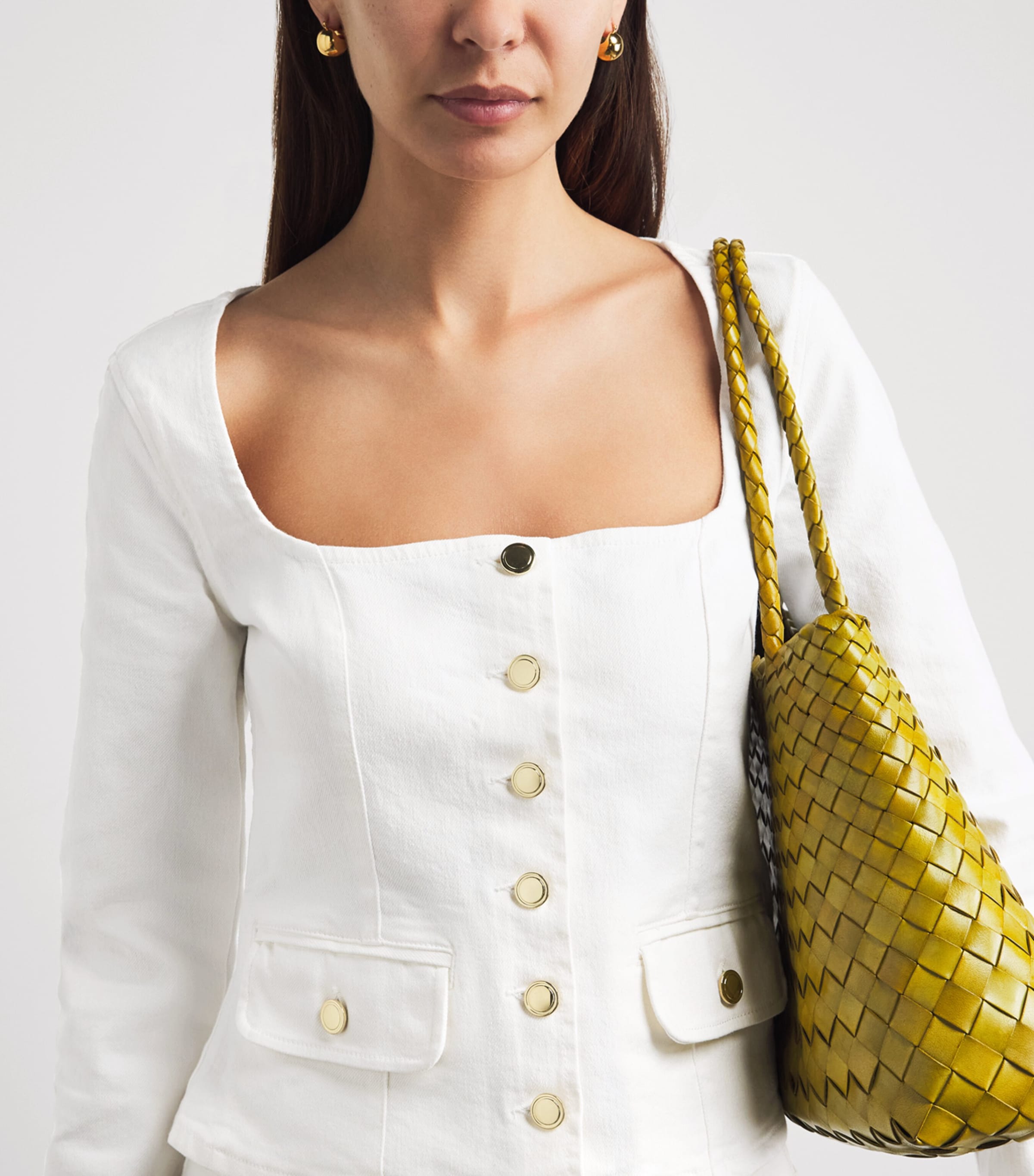 Good American Womens Square-Neck Denim Jacket Cotton White Image 3