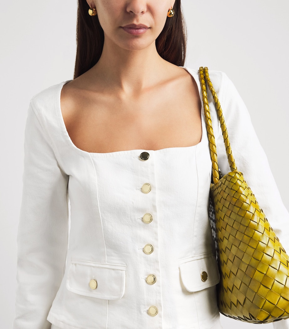 Good American Womens Square-Neck Denim Jacket Cotton White Image 3