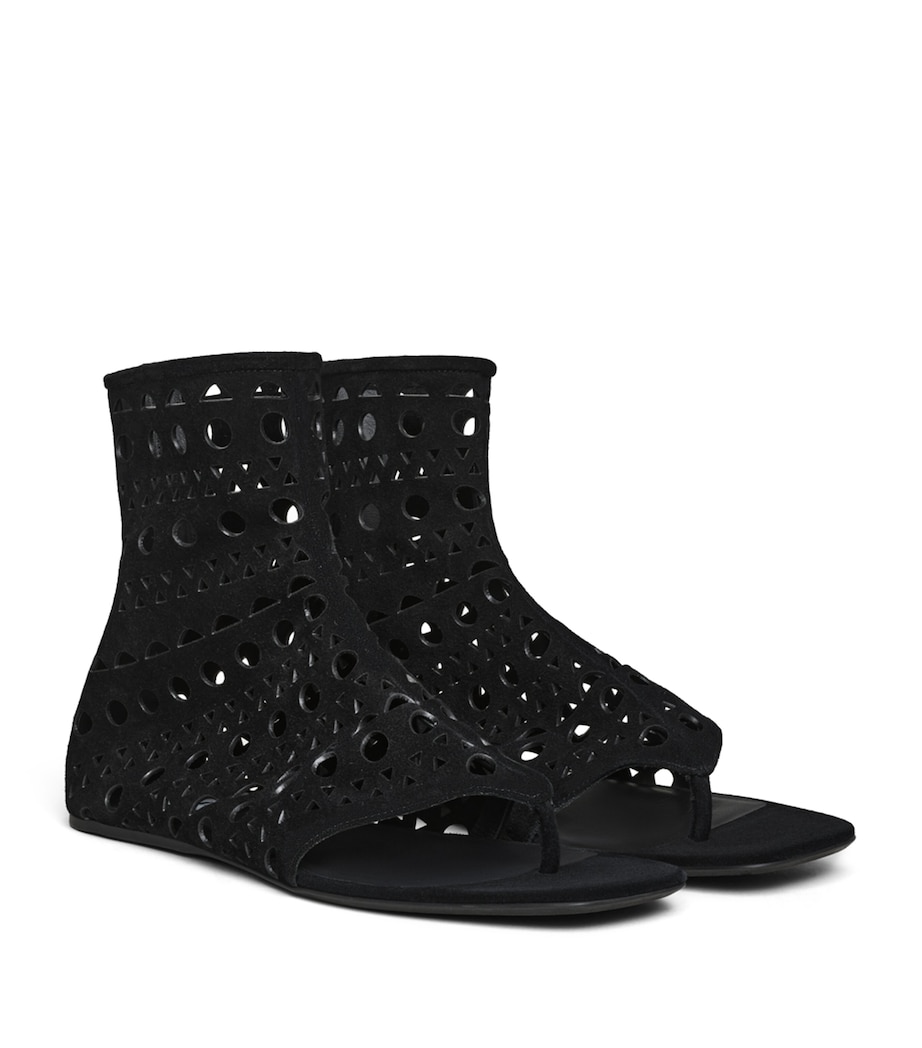 Alaïa Suede Vienne Thong High-Top Sandals Black Image 2