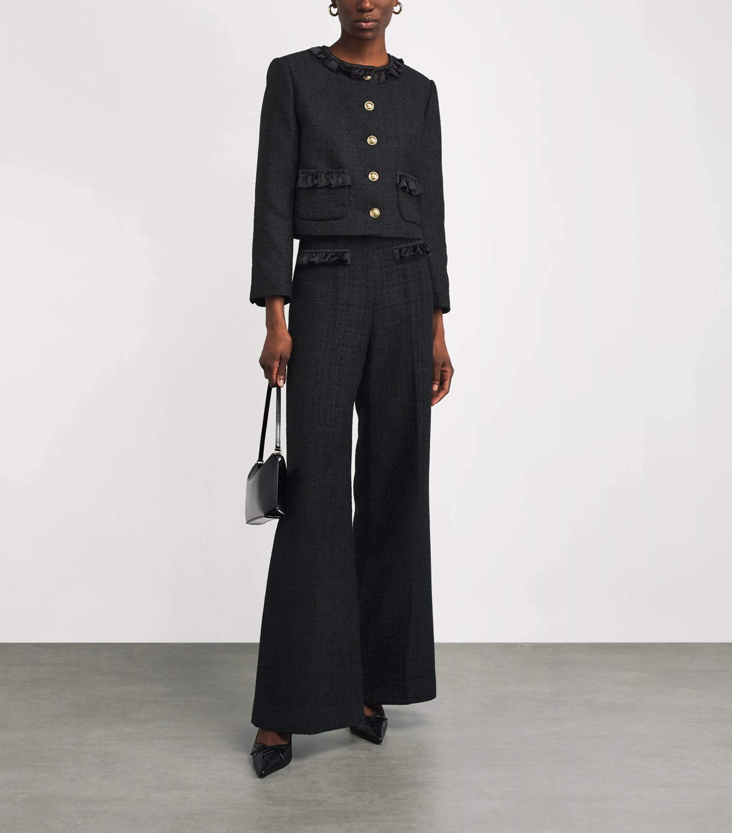 Tweed Ruffle Trousers BLACK Image 2