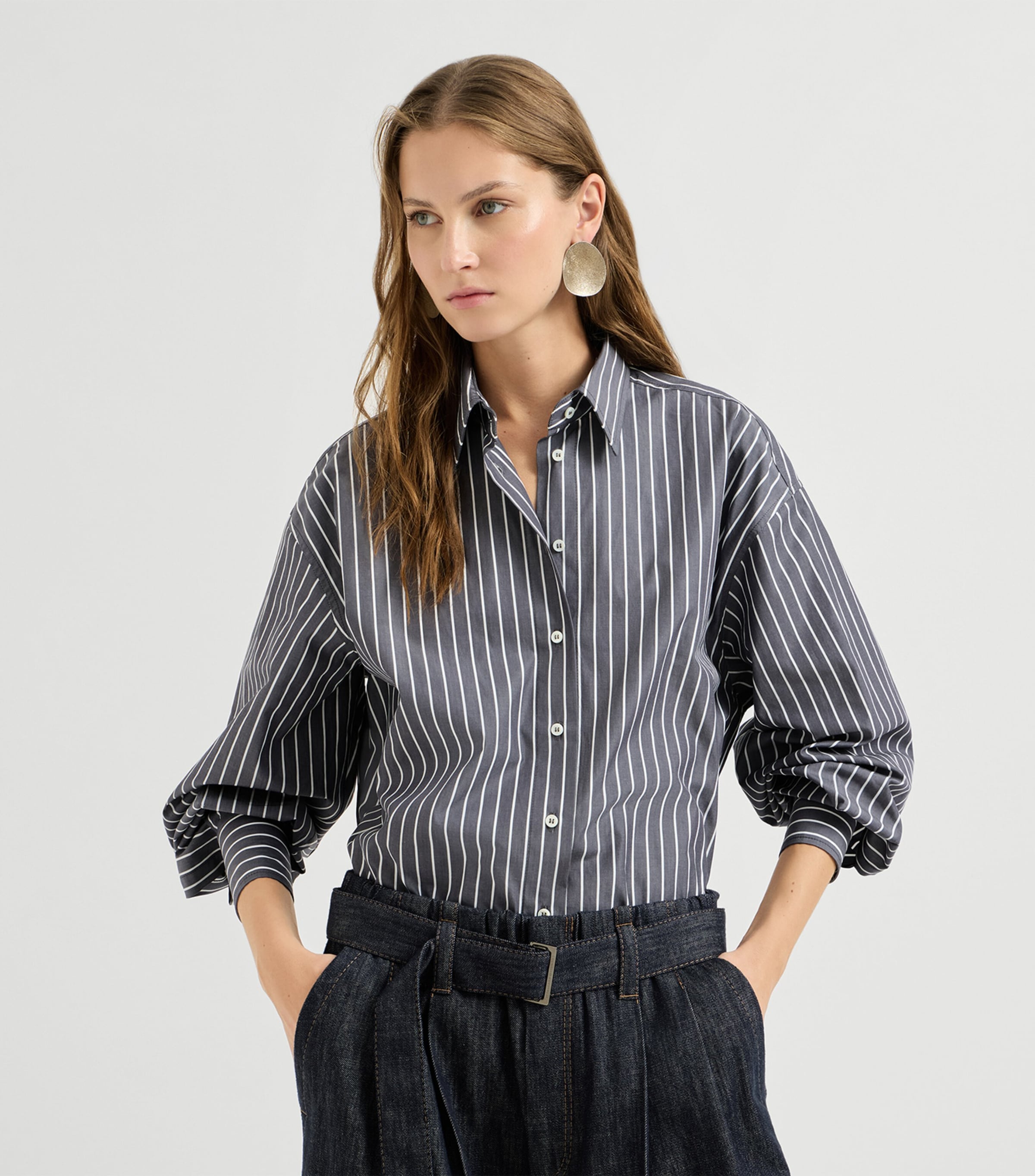 Brunello Cucinelli Womens Cotton Poplin Stripe Shirt Blu/bianco Image 2