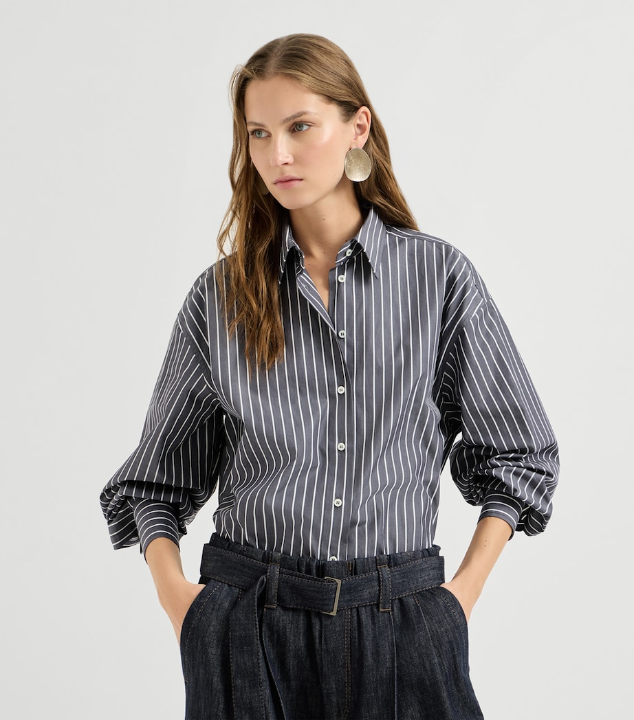 Brunello Cucinelli Womens Cotton Poplin Stripe Shirt Blu/bianco Image 2