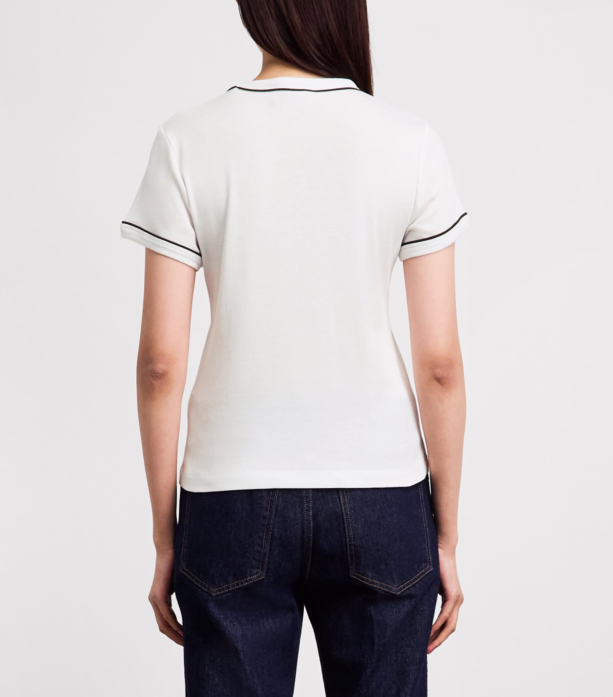 ME+EM Womens Cotton-Modal Contrast-Trim T-Shirt Soft White/olive Image 5
