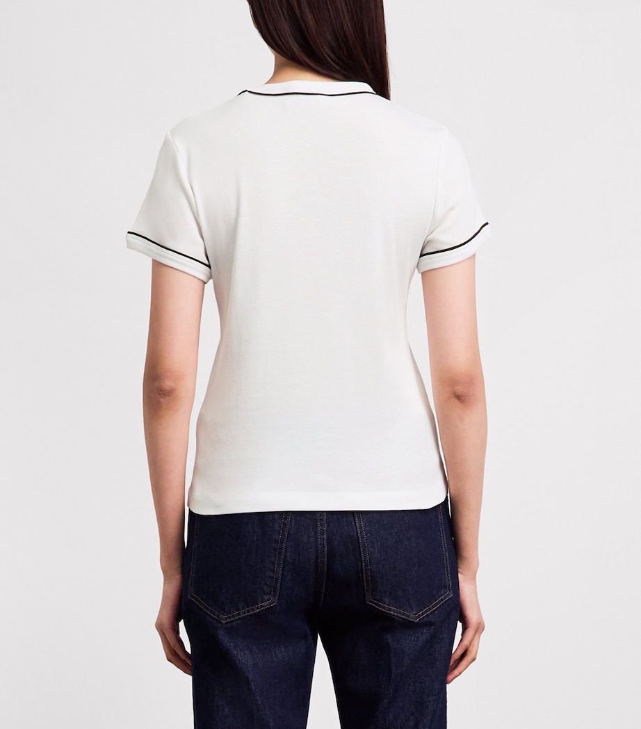 ME+EM Womens Cotton-Modal Contrast-Trim T-Shirt Soft White/olive Image 5