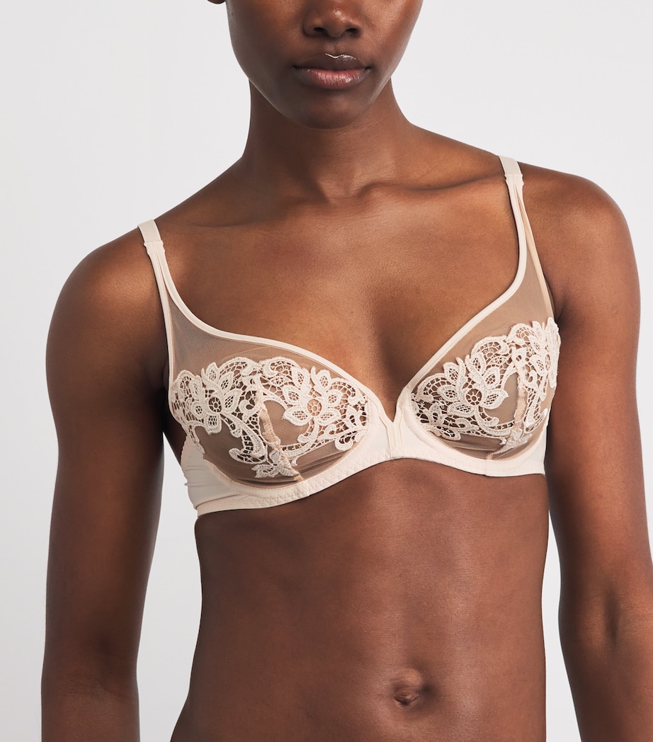 Simone Perele Womens Embroidered Saga Plunge Bra Rose Nude Image 2