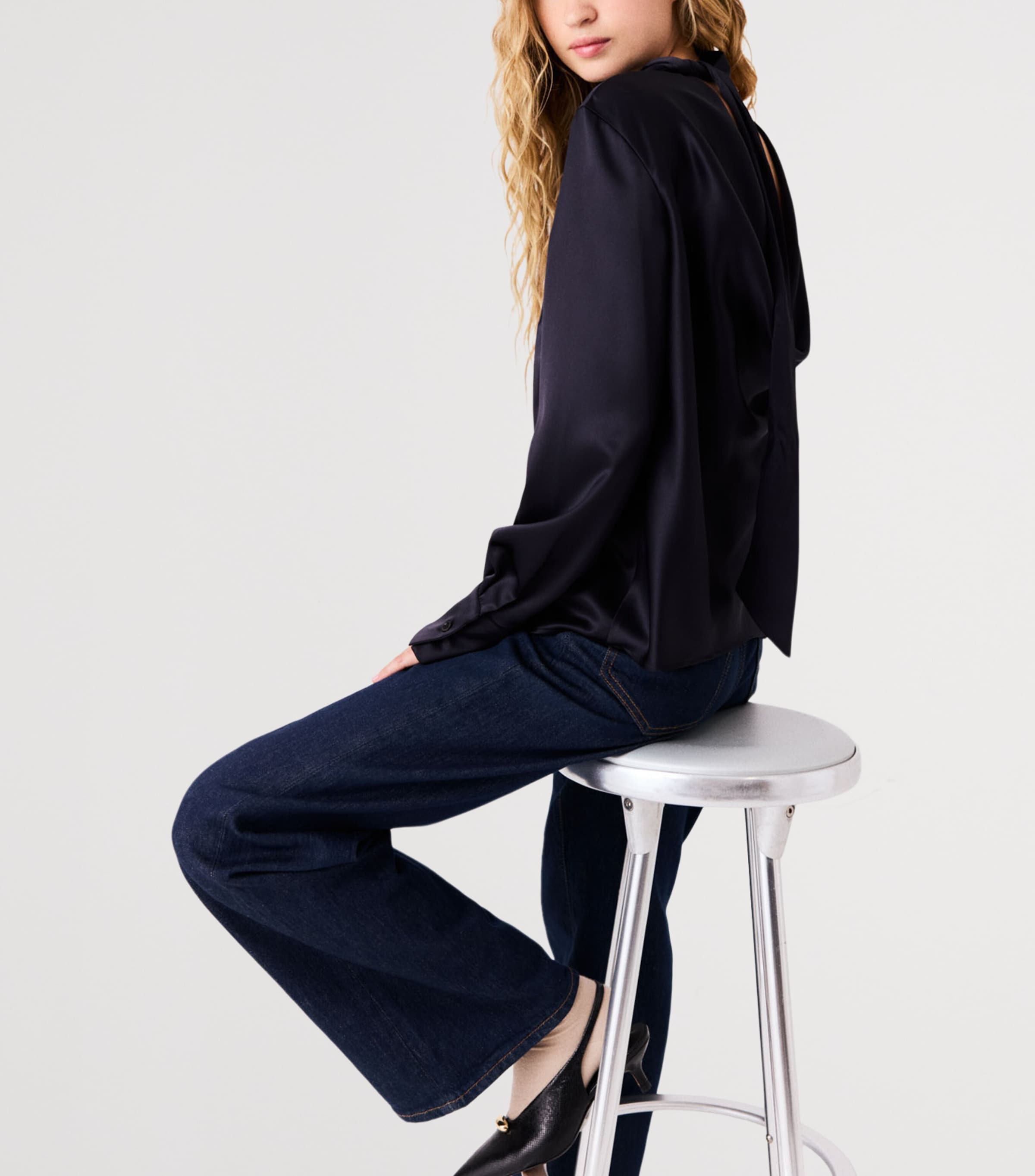 Maje Womens Satin High-Neck Blouse Navy Image 6