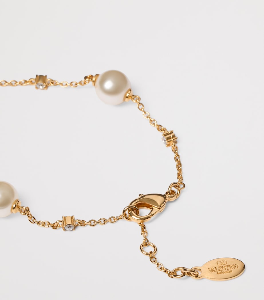 Embellished VLogo and Faux Pearl Bracelet Y49 Image 4