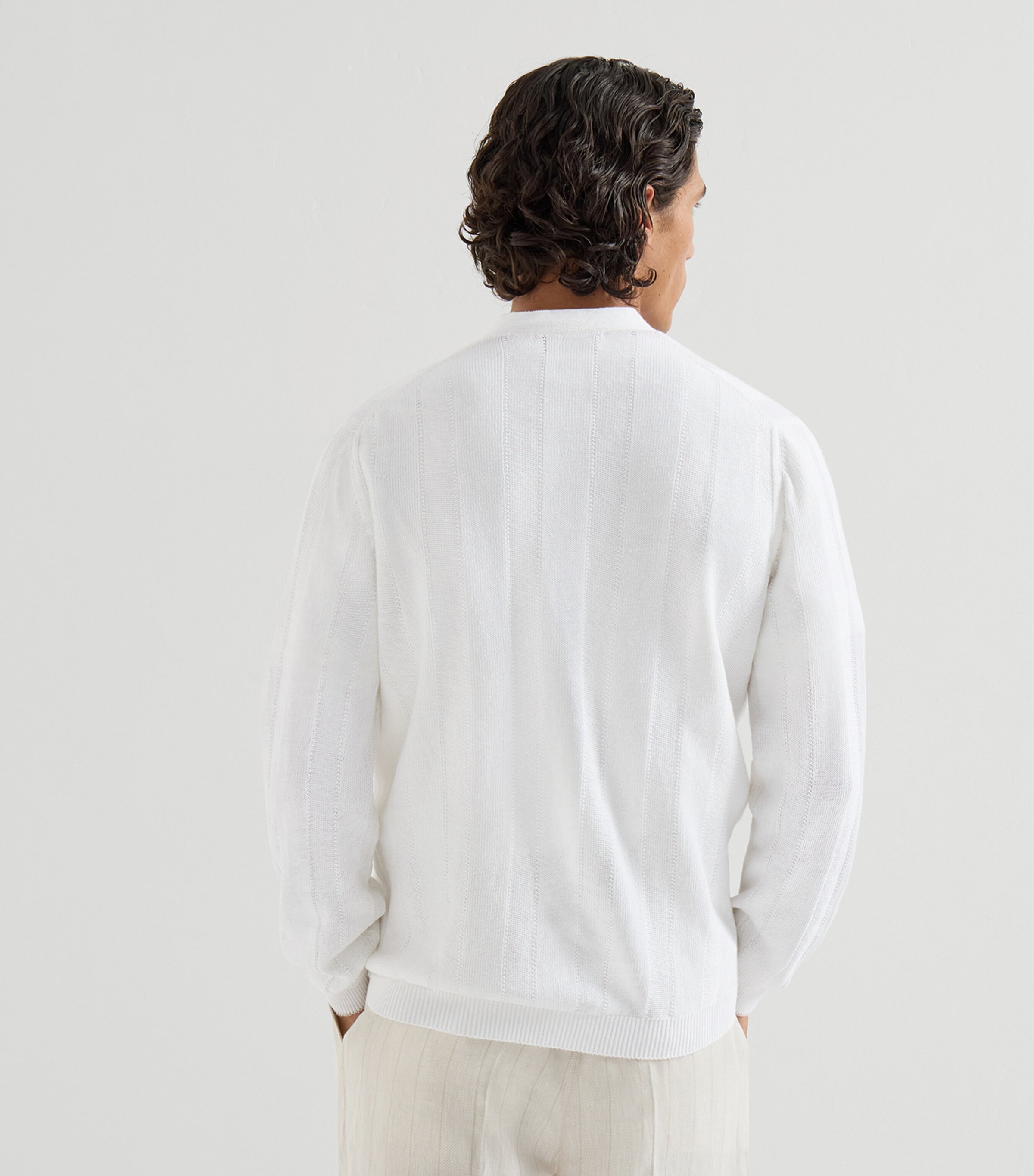 Brunello Cucinelli Mens Linen-Cotton Ribbed Cardigan Image 4