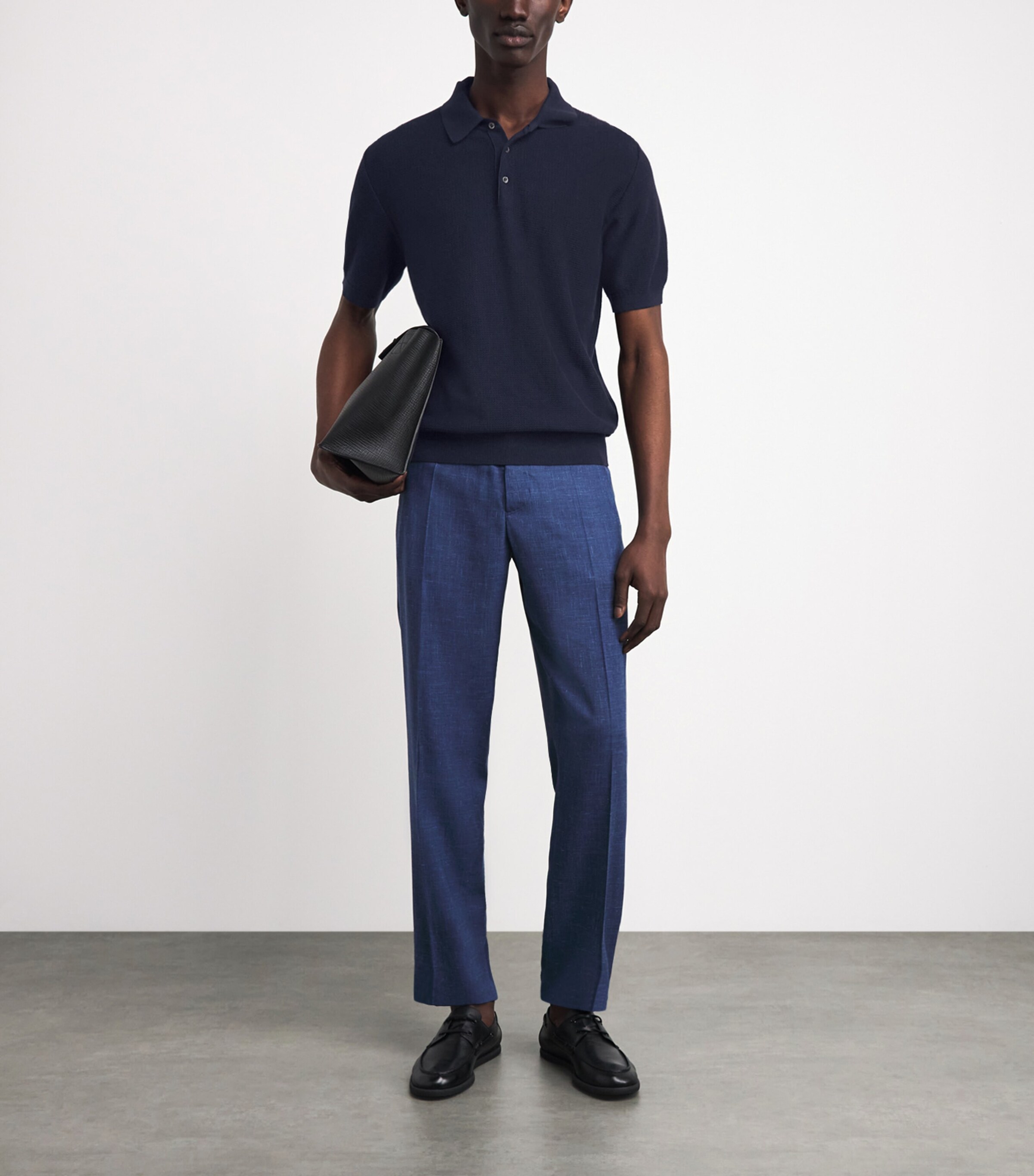 Corneliani Mens Pima Cotton Basketweave Polo Shirt Navy Blue Image 2