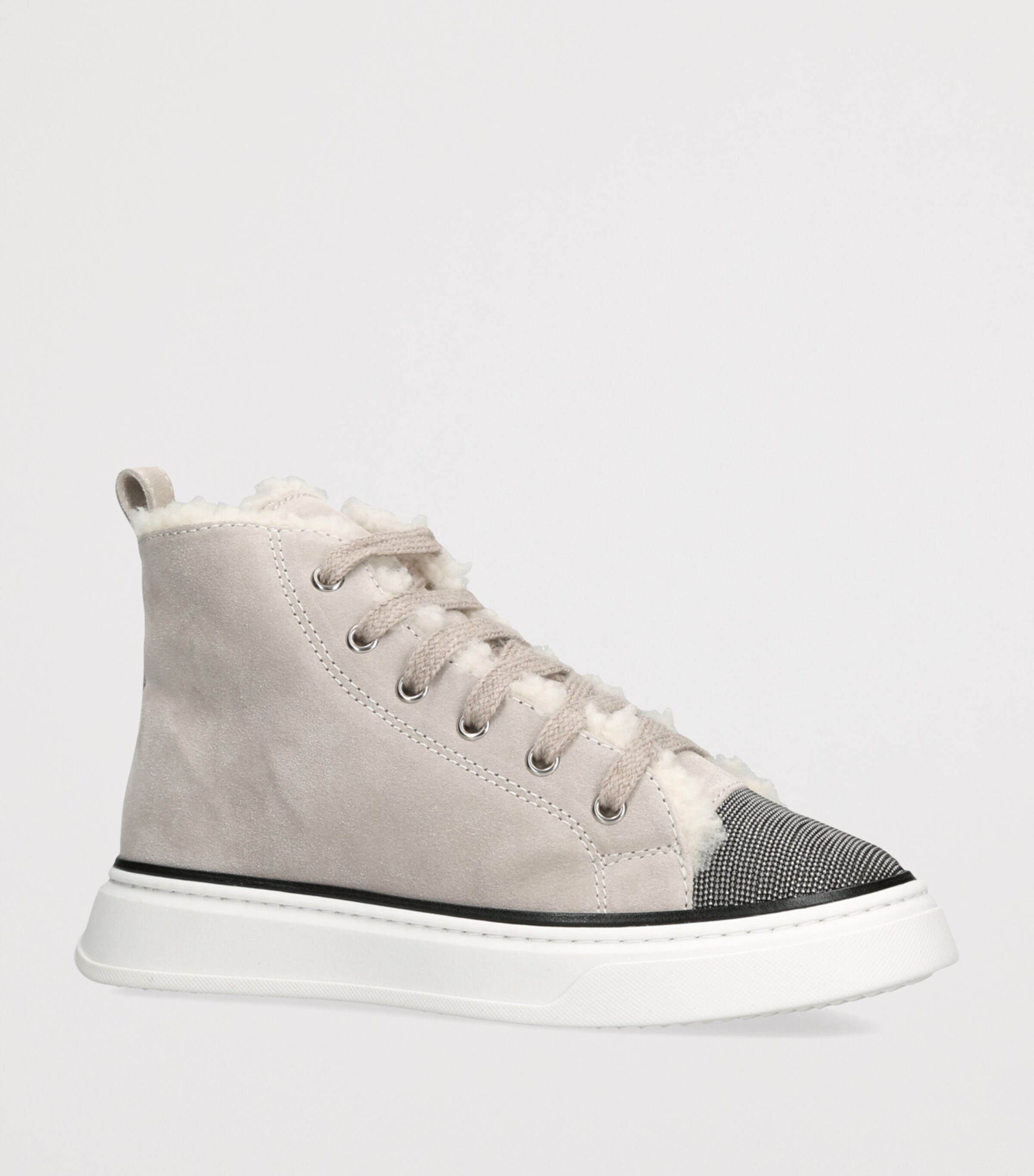 Brunello Cucinelli Suede Shearling-Lined High-Top Sneakers Taupe Image 3