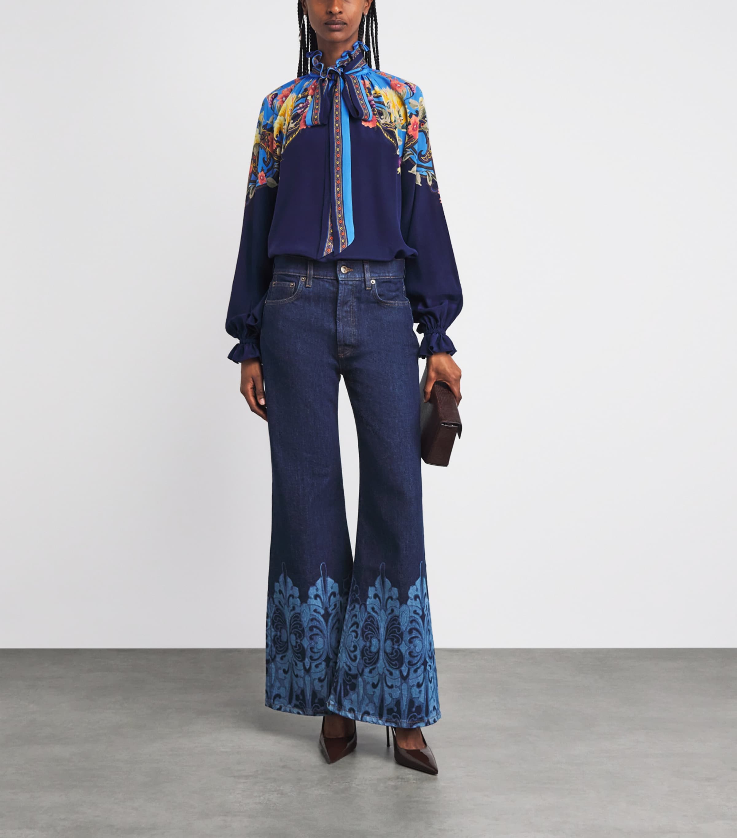 Etro Womens Silk Floral Blouse Print/blue Bs Image 2