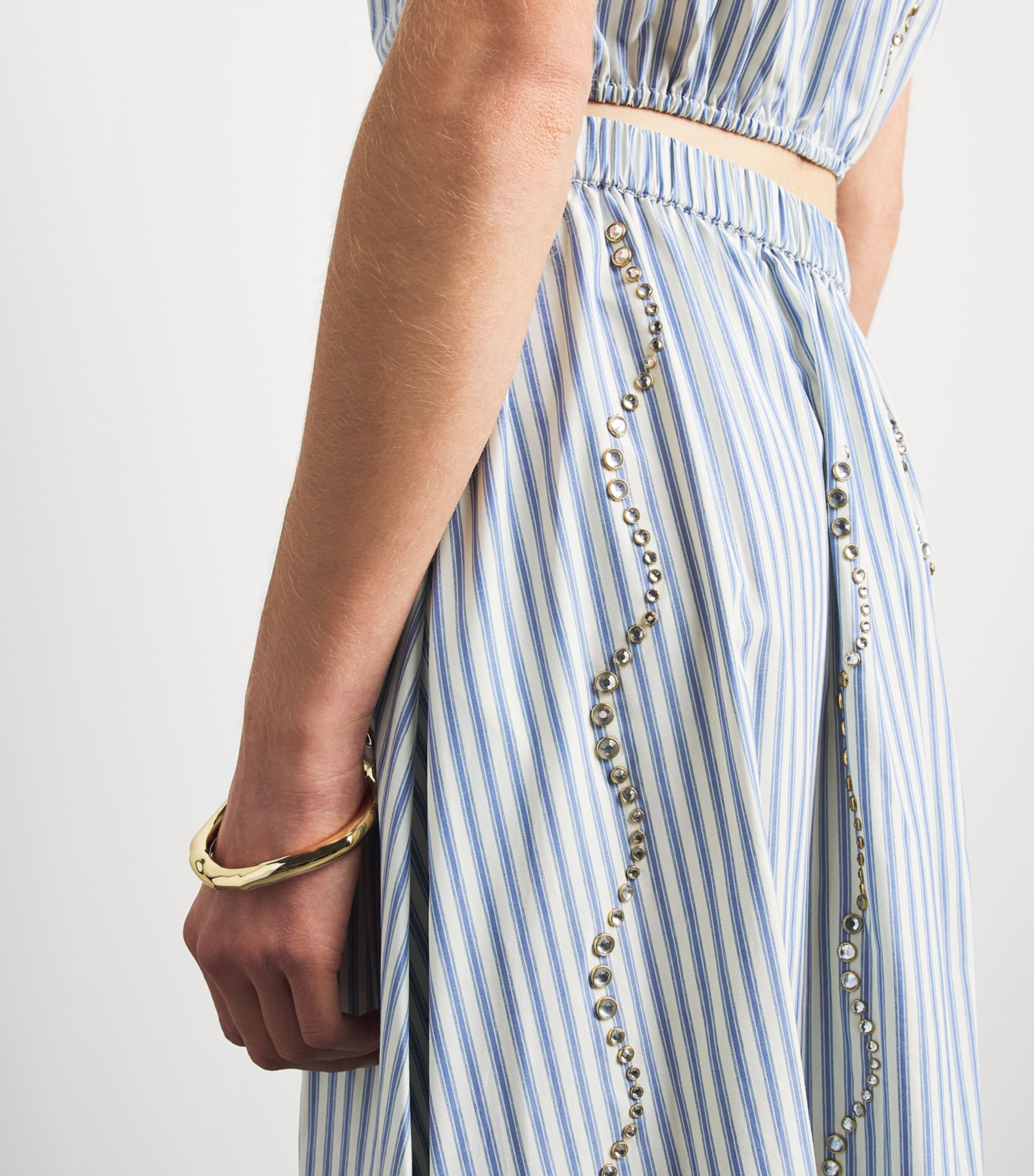 Sandro Paris Womens Rhinestone Stripe Maxi Skirt Blue Image 3