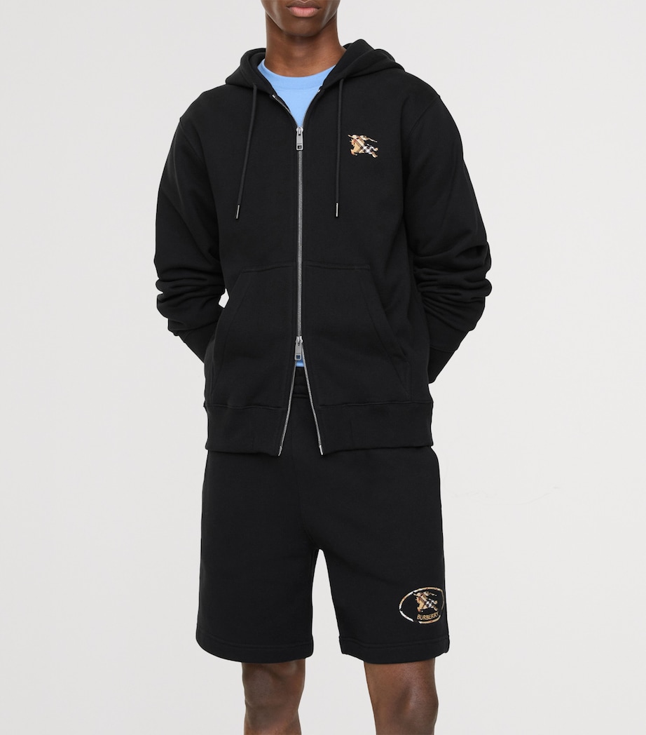 Burberry Mens Cotton Check Knight Stamp Zip-Up Hoodie Black Image 2