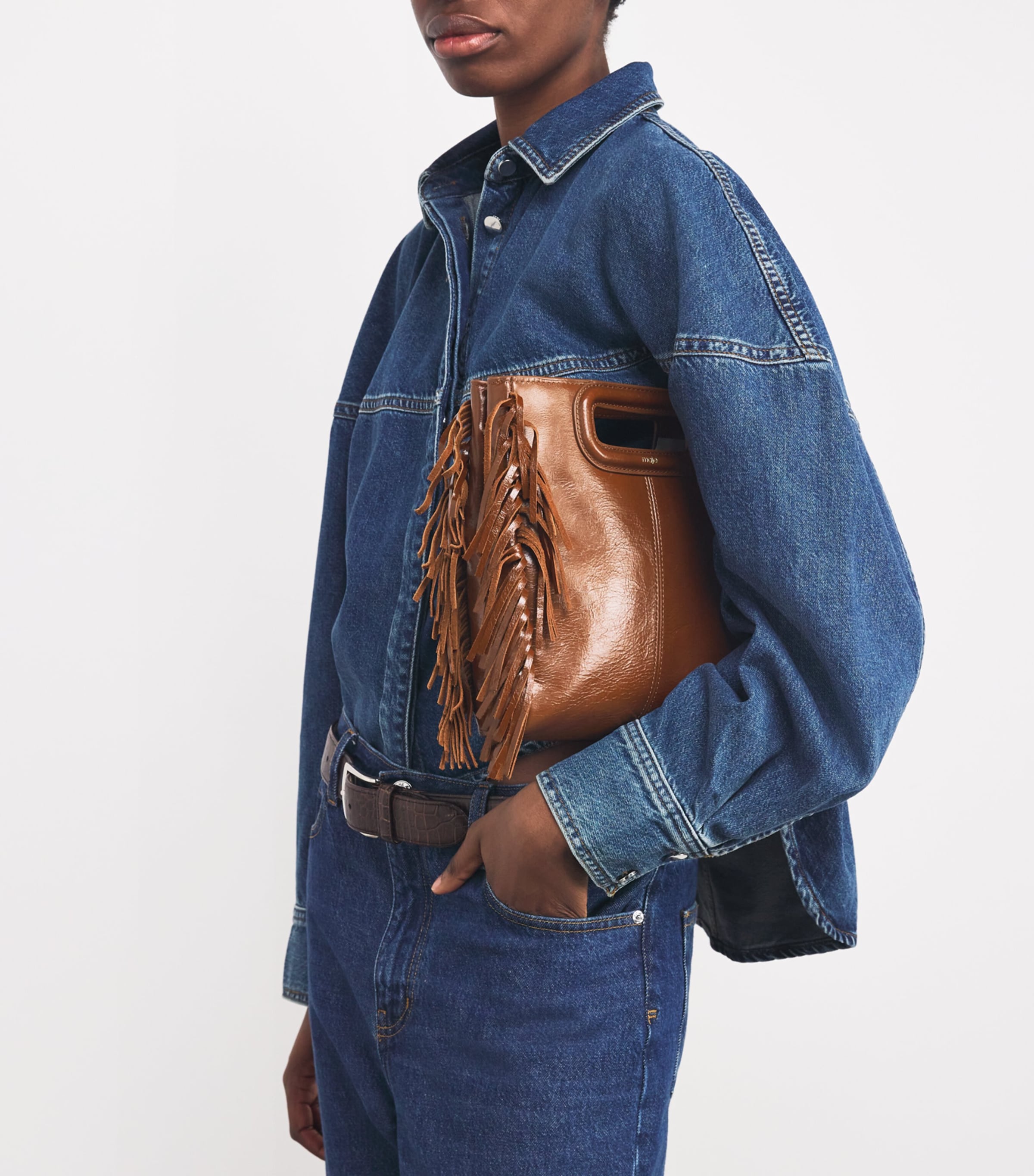 Leather M Top-Handle Bag BROWN Image 2