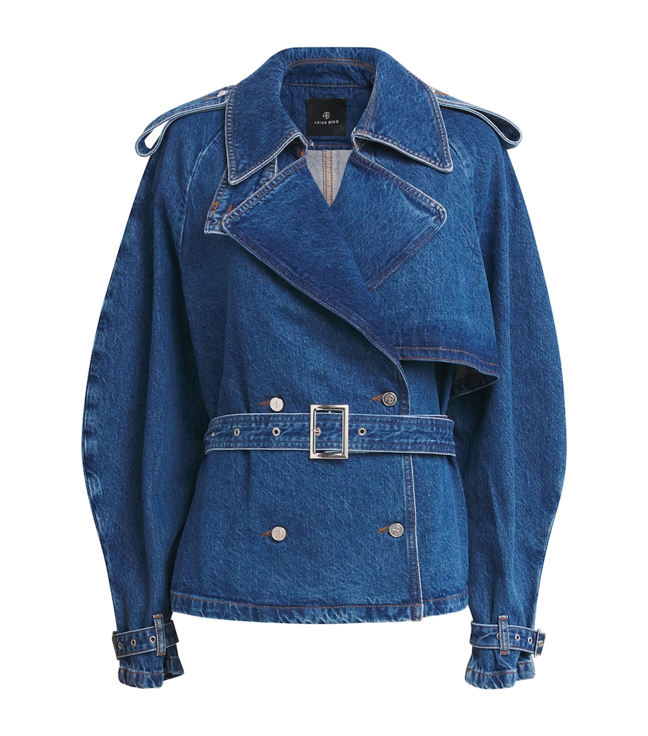 ANINE BING Womens Denim Pascale Trench Jacket Washed Blue Image 1