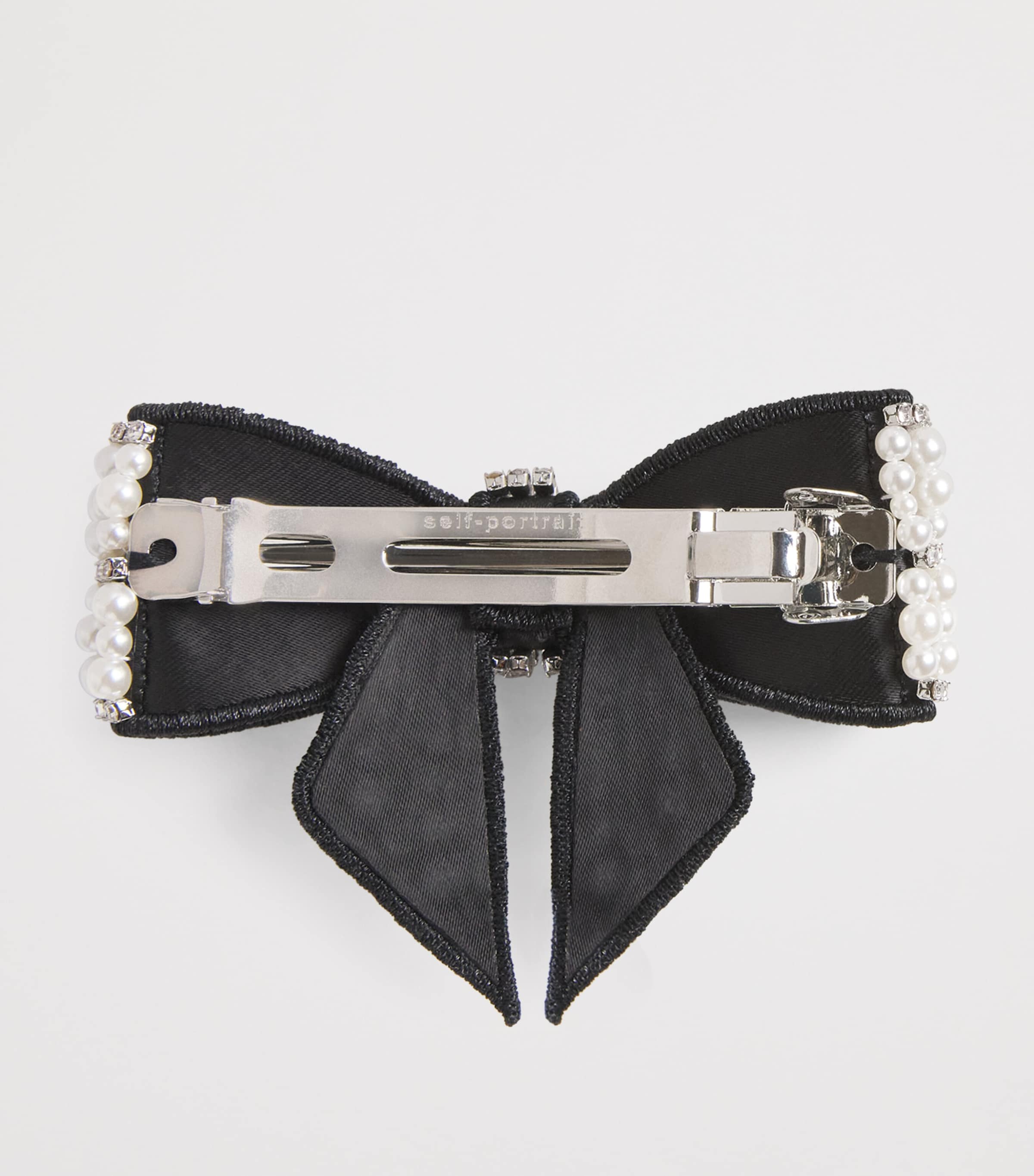 Velvet Pearl-Crystal Bow Hair Clip BLACK Image 2