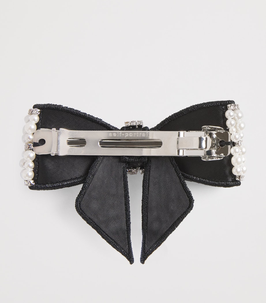 Velvet Pearl-Crystal Bow Hair Clip BLACK Image 2