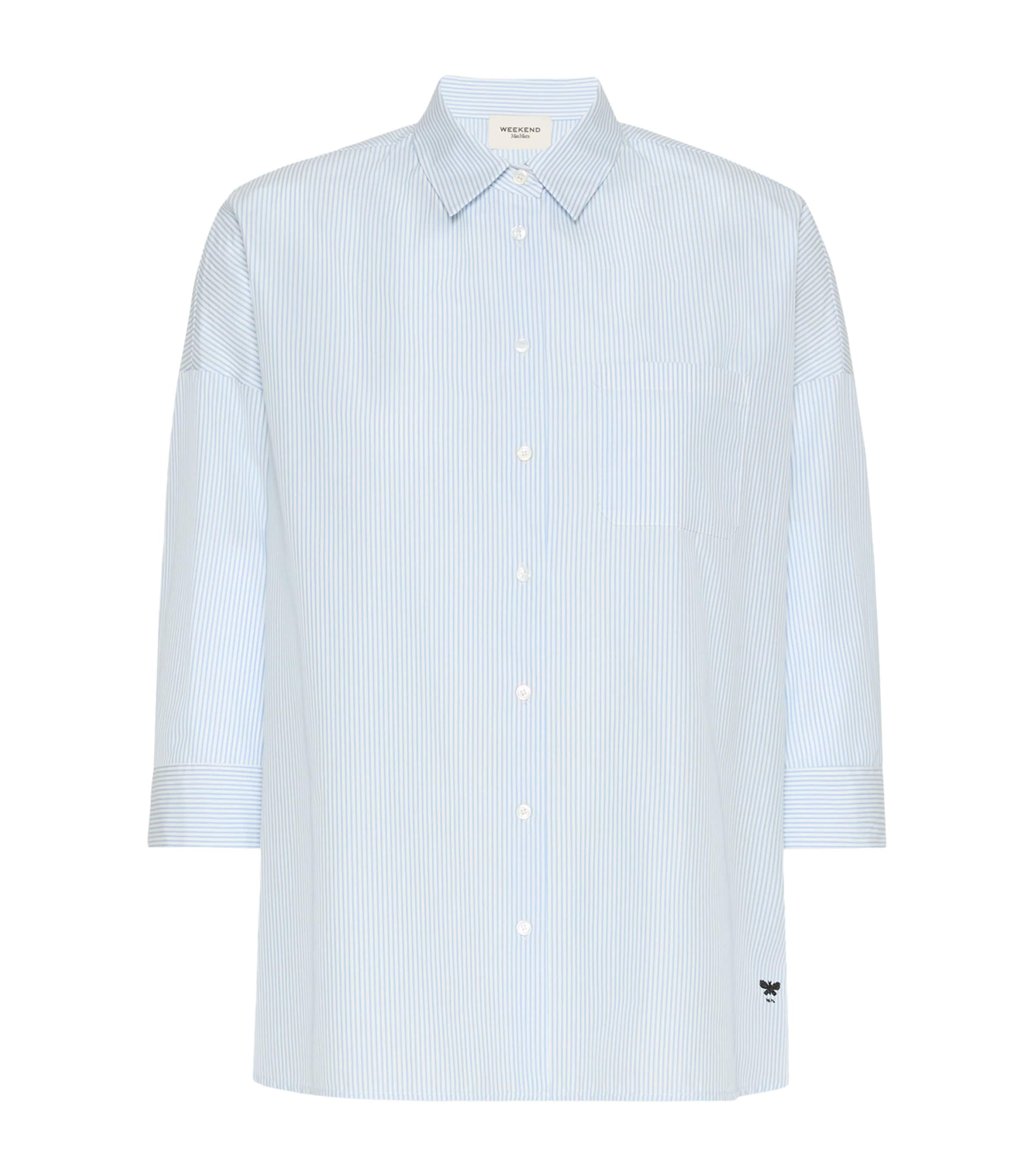 Weekend Max Mara Womens Cotton Stripe Cropped-Sleeve Shirt Light Blue Image 1