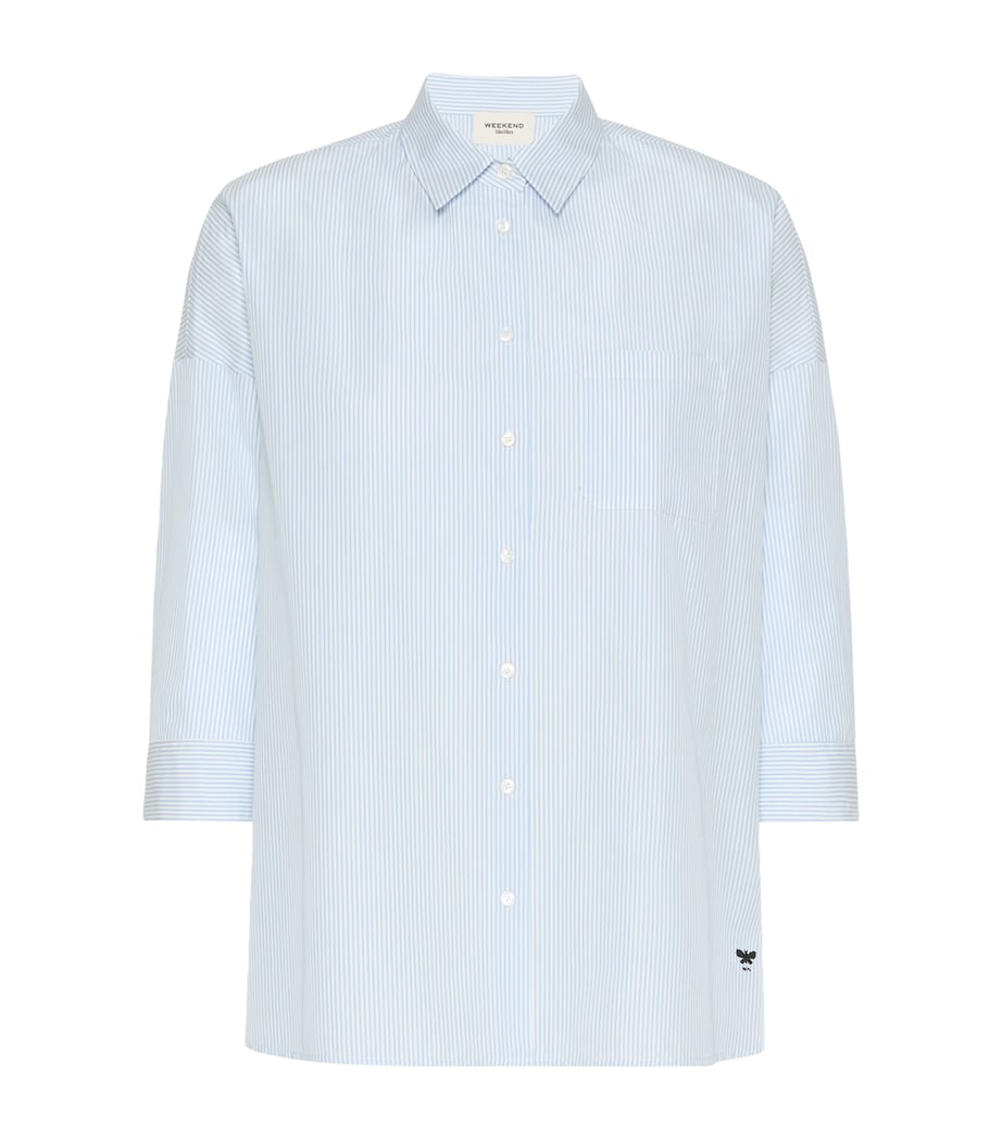 Weekend Max Mara Womens Cotton Stripe Cropped-Sleeve Shirt Light Blue Image 1