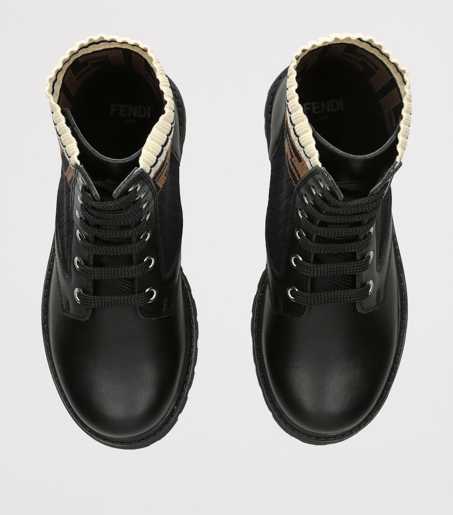 Fendi Kids Leather Logo Boots Black/comb Image 3