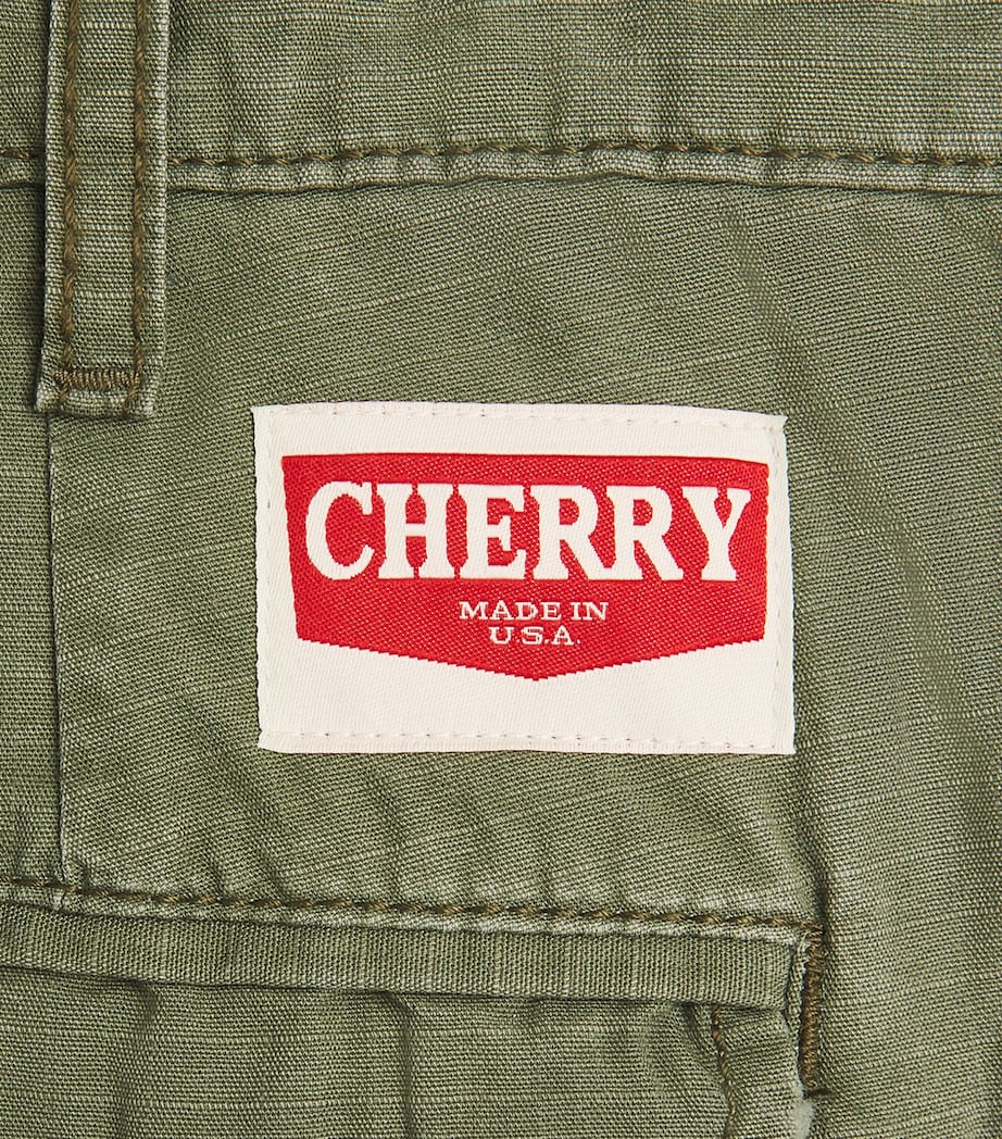 Cherry Los Angeles Mens Cotton Paint Splatter Cargo Shorts Army Green Image 6