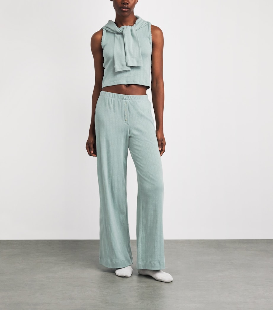 LESET Womens Cotton Pointelle Lounge Trousers Eucalyptus Image 2