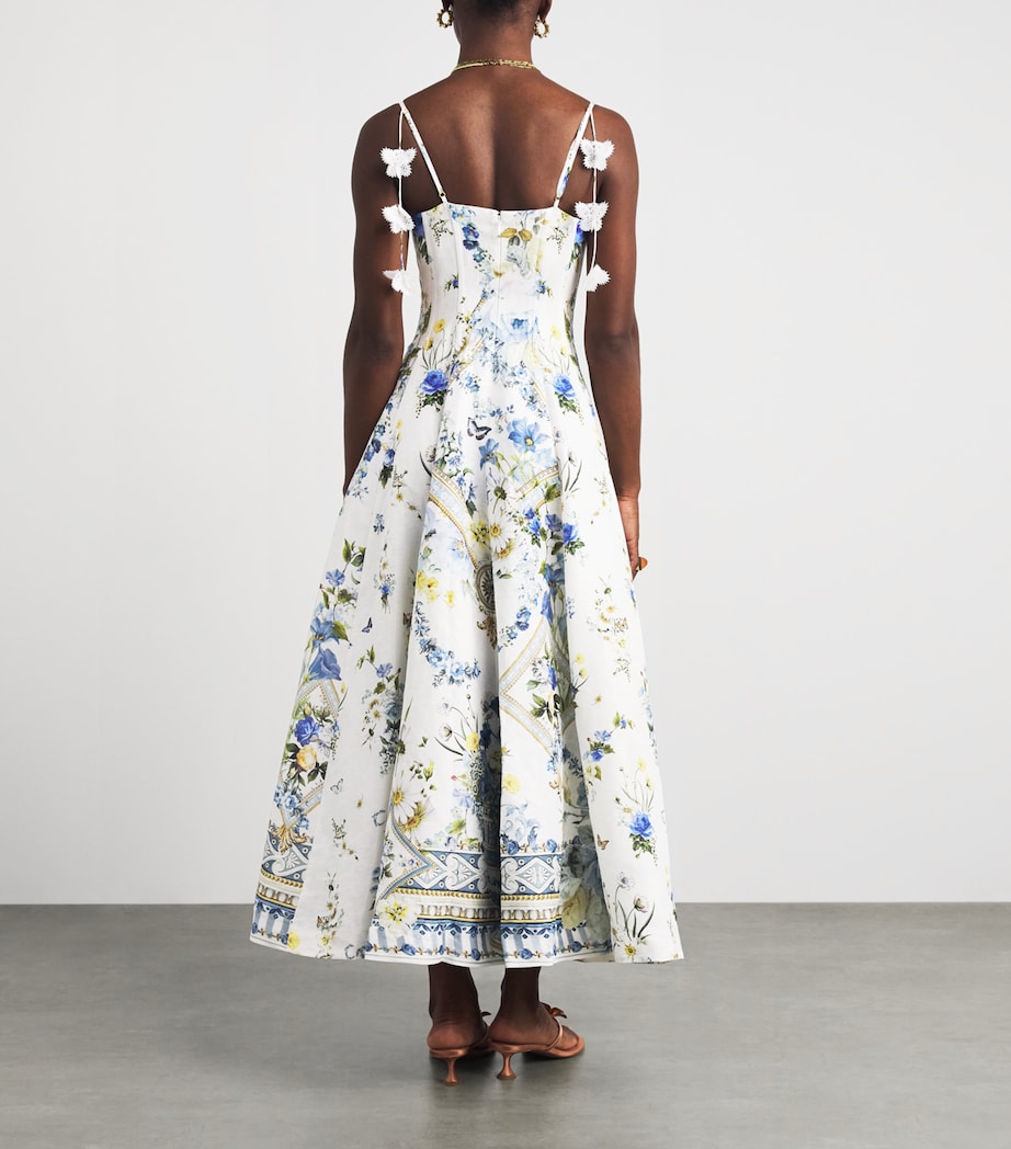 Camilla Womens Linen-Silk Corset Midi Dress Dandelion Skies Image 4