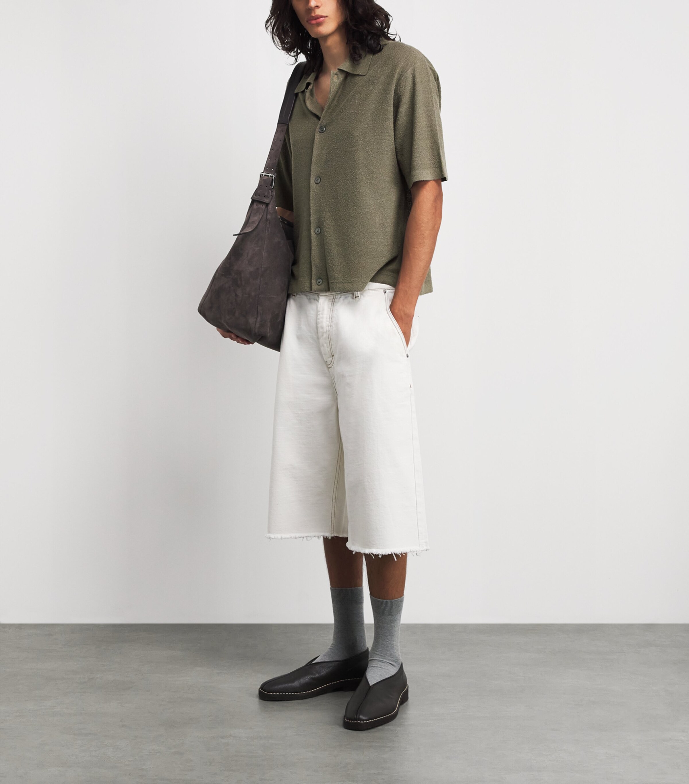 FRAME Mens Silk-Linen-Blend Overshirt Dsbg Image 2