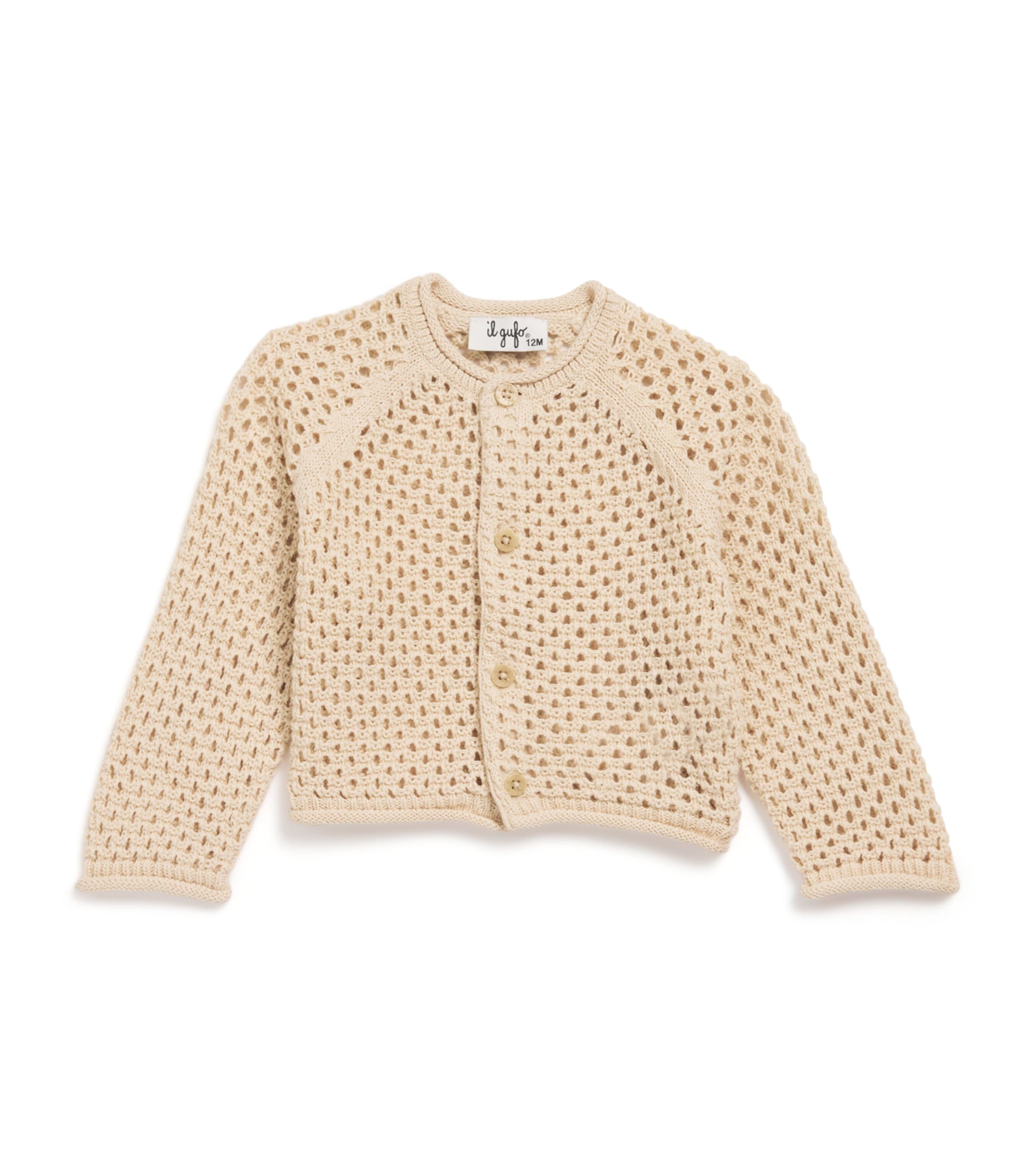 Il Gufo Cotton Waffle-knit Cardigan In Beige