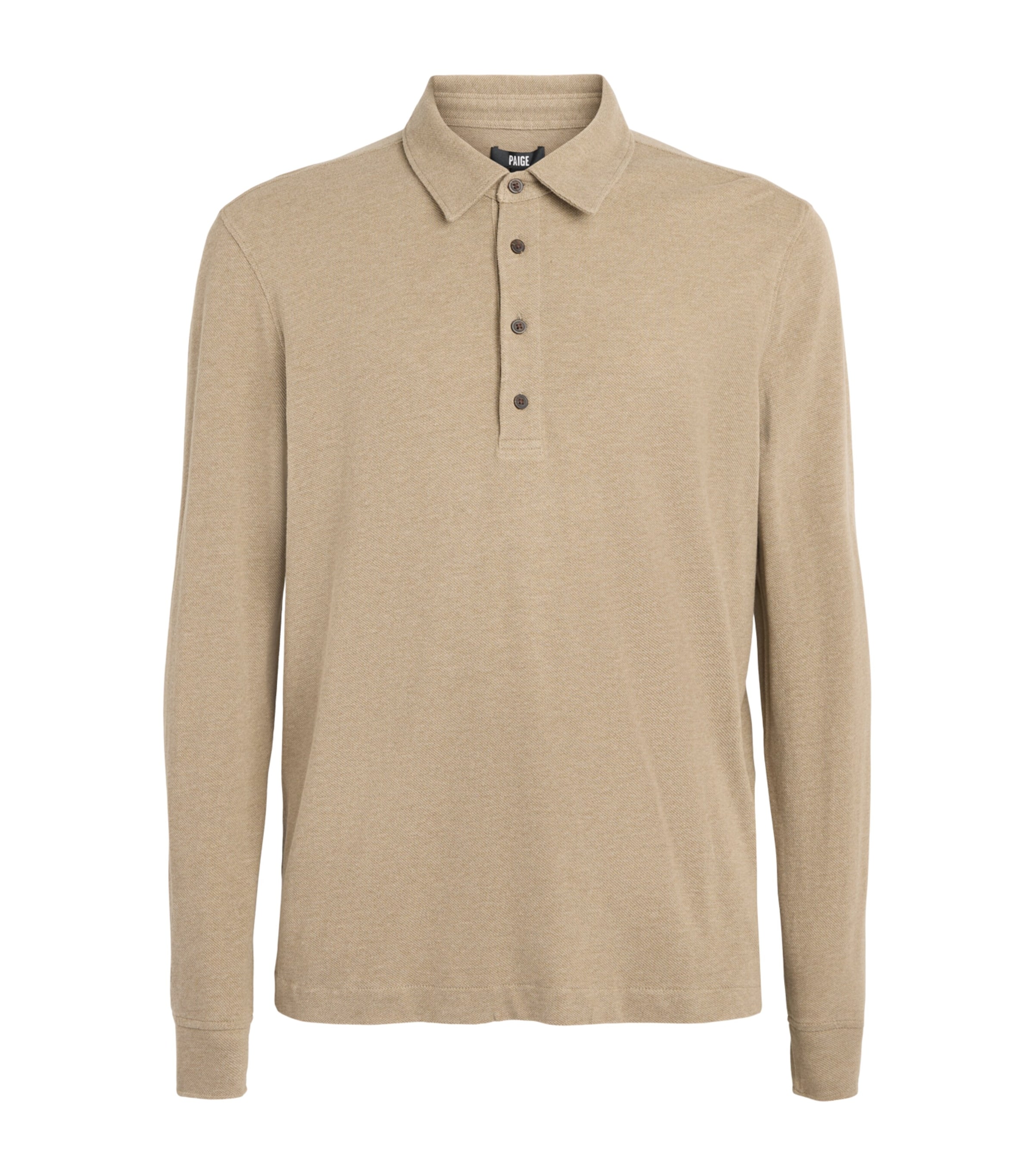 PAIGE Mens Cotton Ballard Long-Sleeve Polo Shirt Light Heather Brown Image 1
