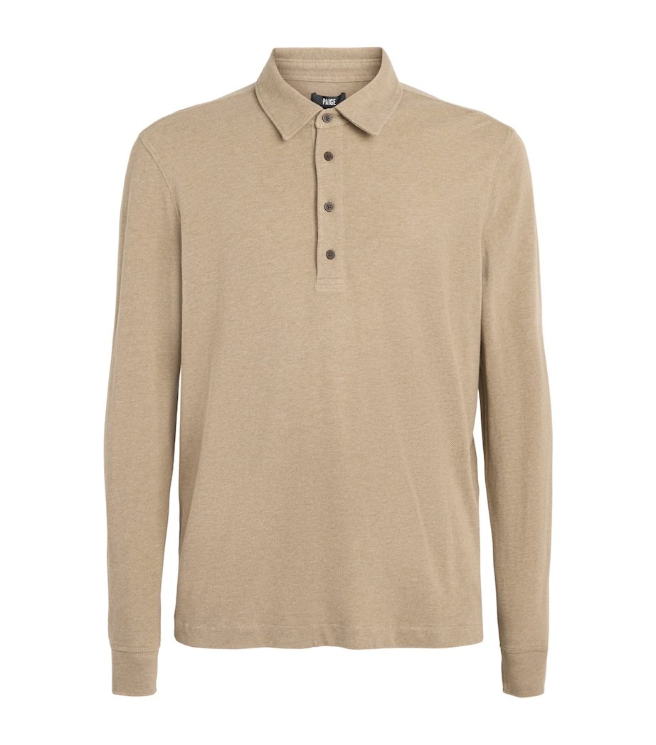 PAIGE Mens Cotton Ballard Long-Sleeve Polo Shirt Light Heather Brown Image 1