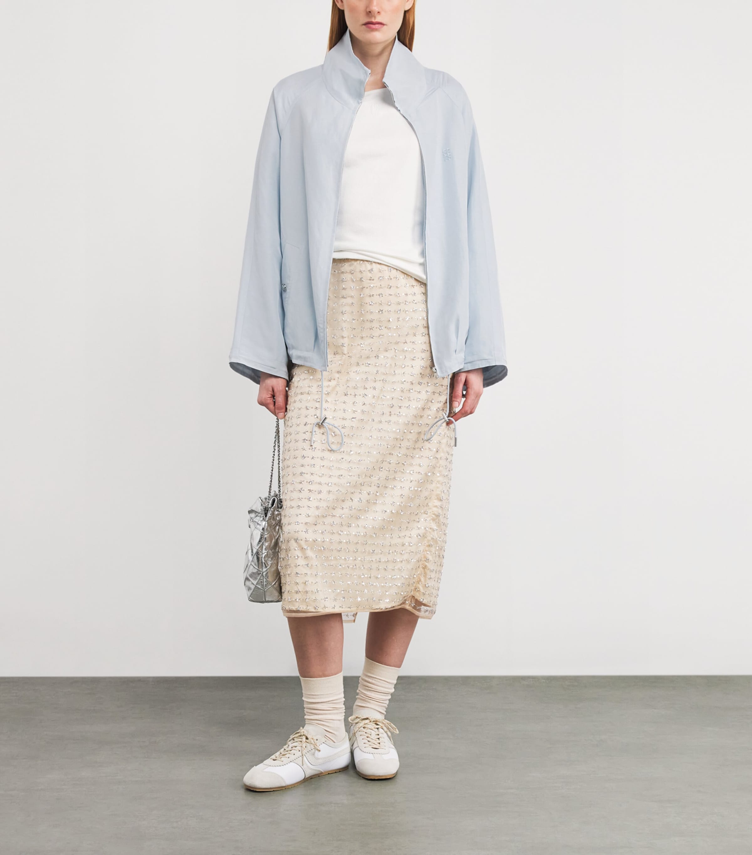 Embroidered Funnel-Neck Jacket SKY BLUE Image 2