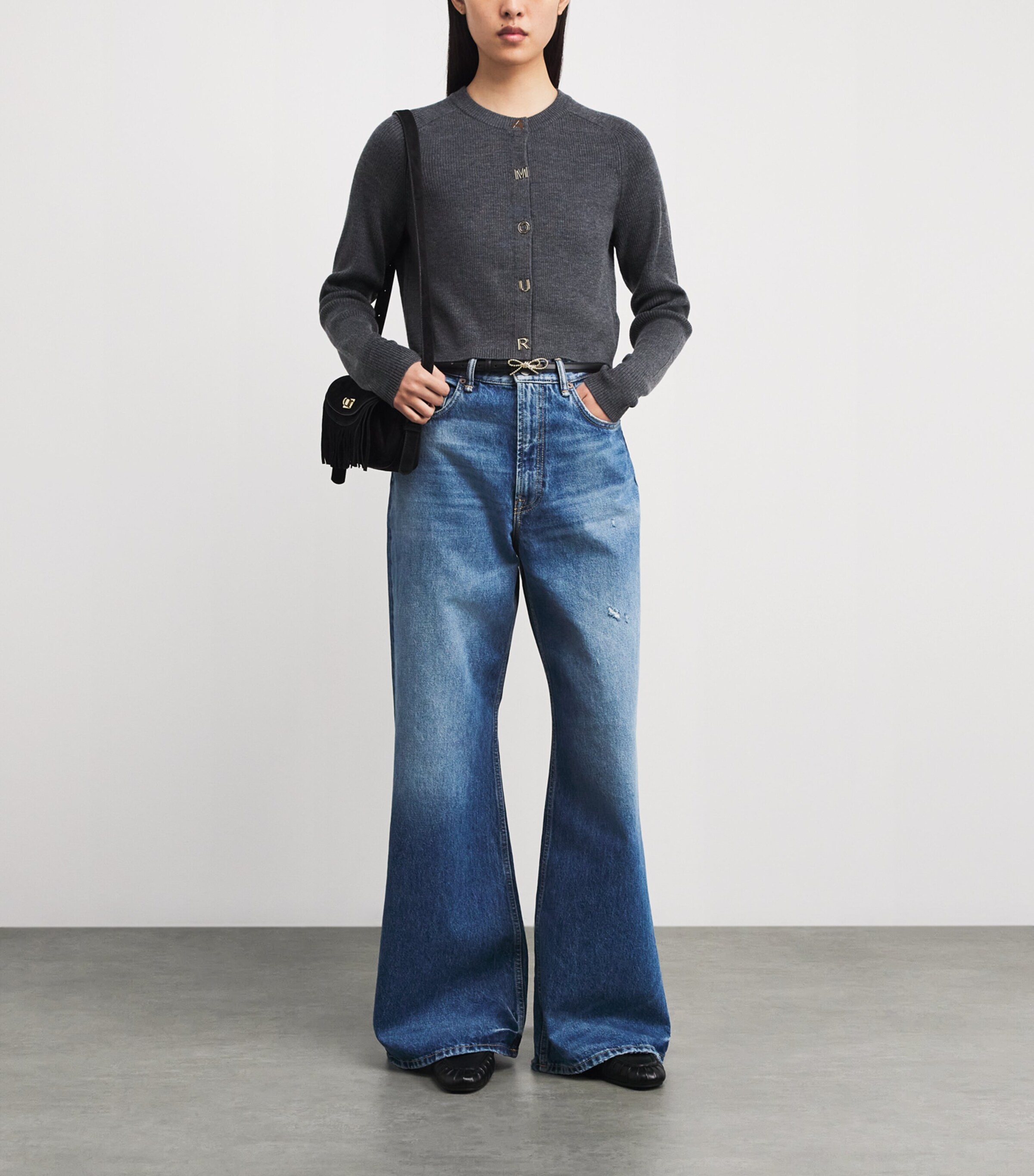 Wool Rib-Knit Cardigan GREY Image 2