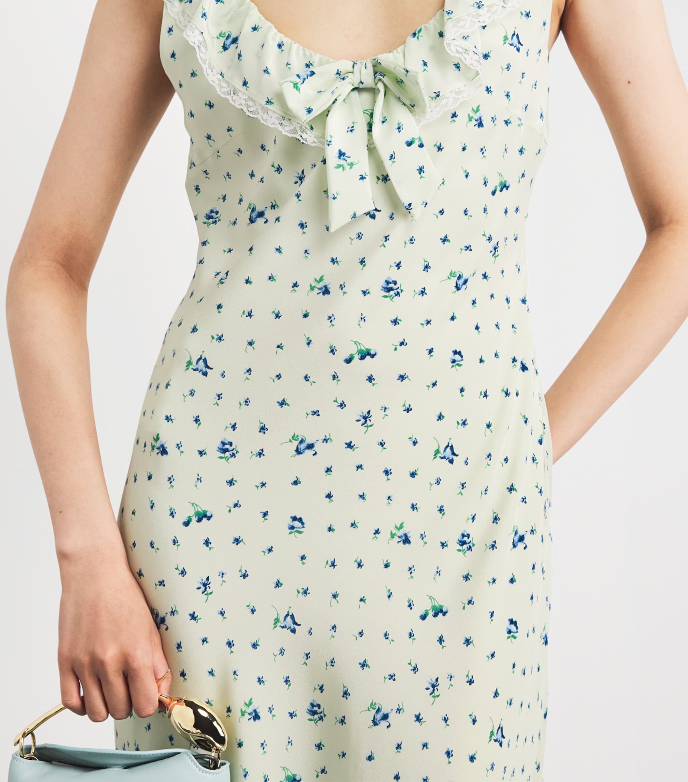 Alessandra Rich Womens Silk Lace-Trim Maxi Dress Aqua Blue Image 5