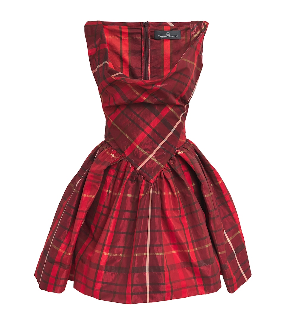 Vivienne Westwood Satin Tartan Sunday Mini Dress Shiny Bordeaux